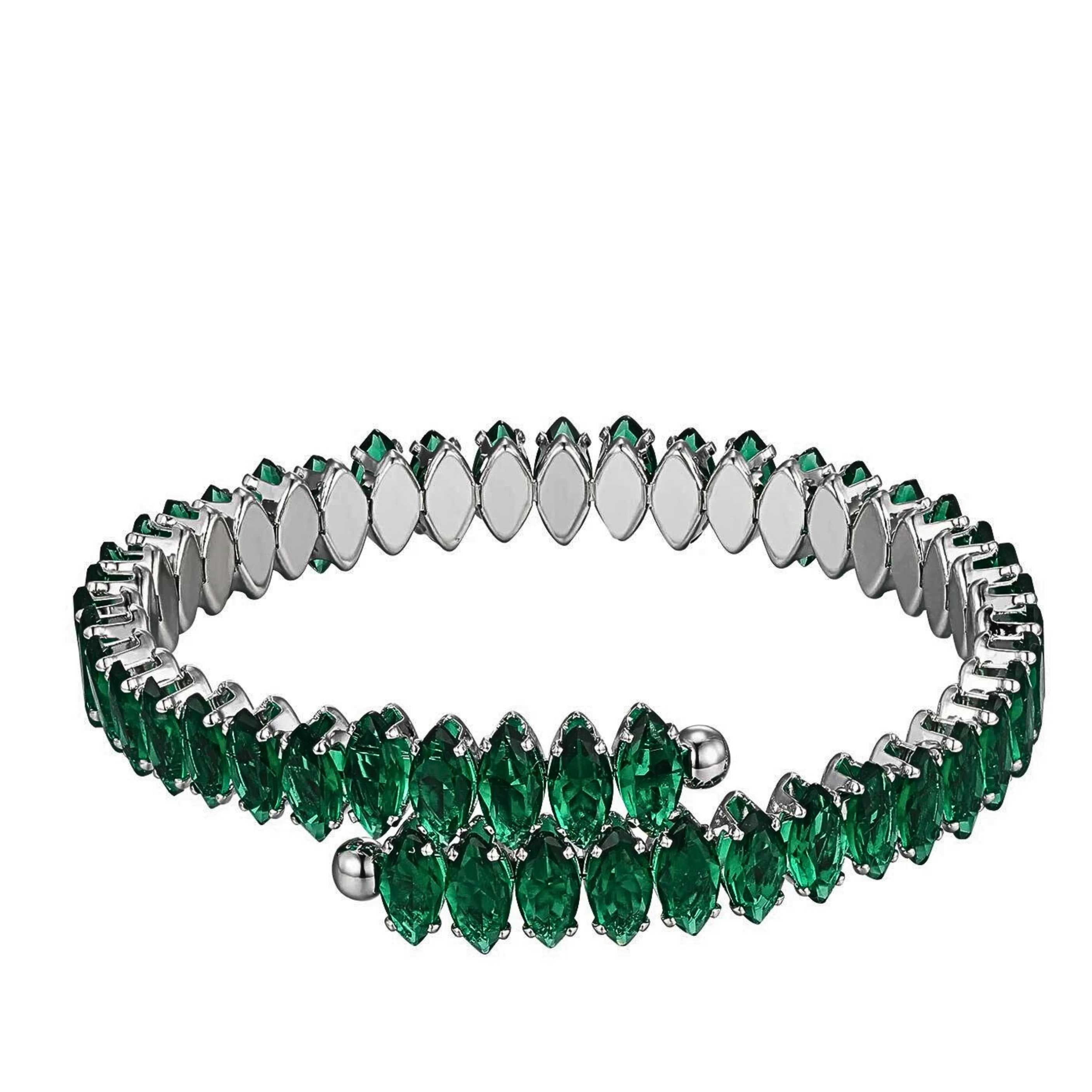 Silver Plated Emerald Cubic Zirconia Marquise Cuff Bracelet