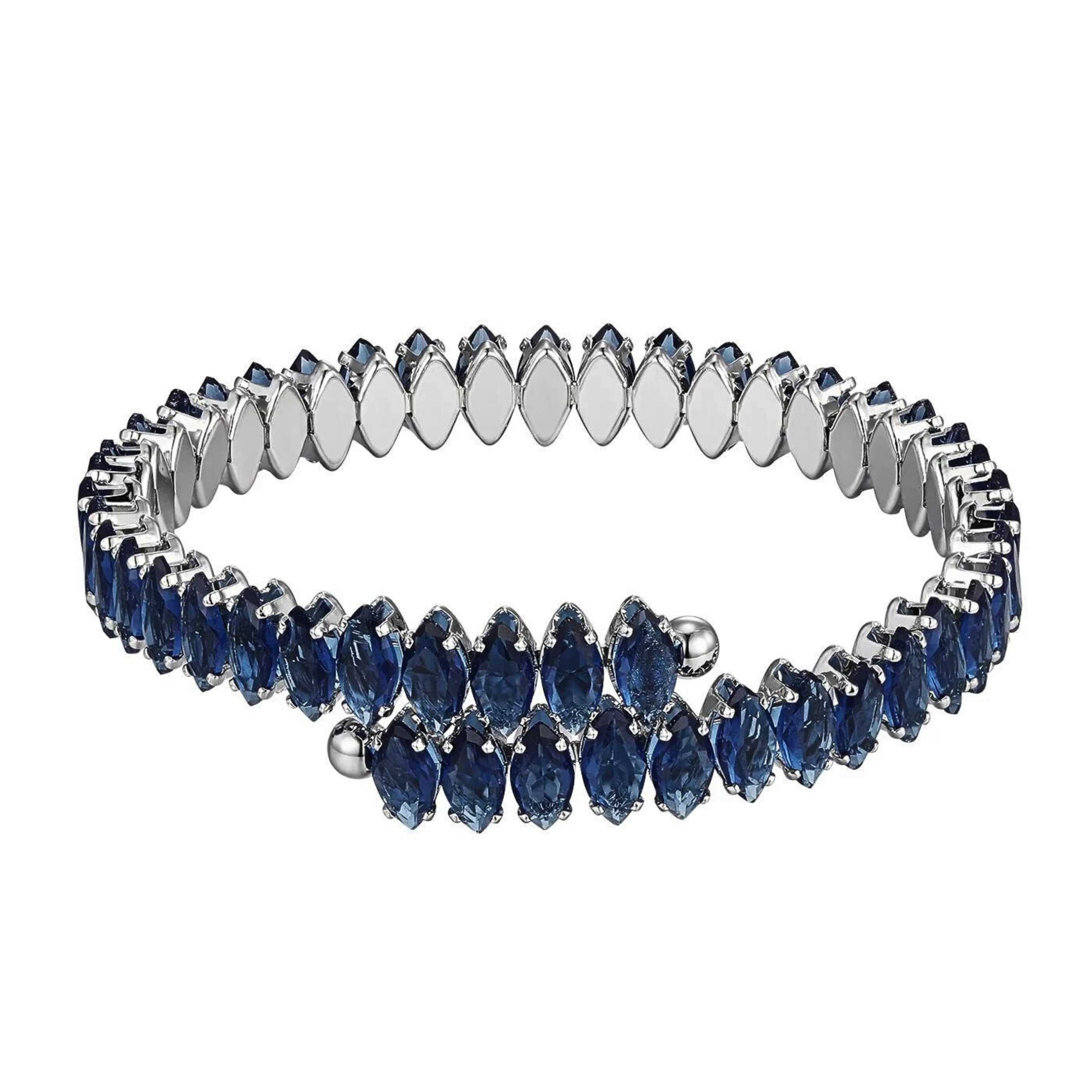 Silver Plated Sapphire Cubic Zirconia Marquise Cuff Bracelet