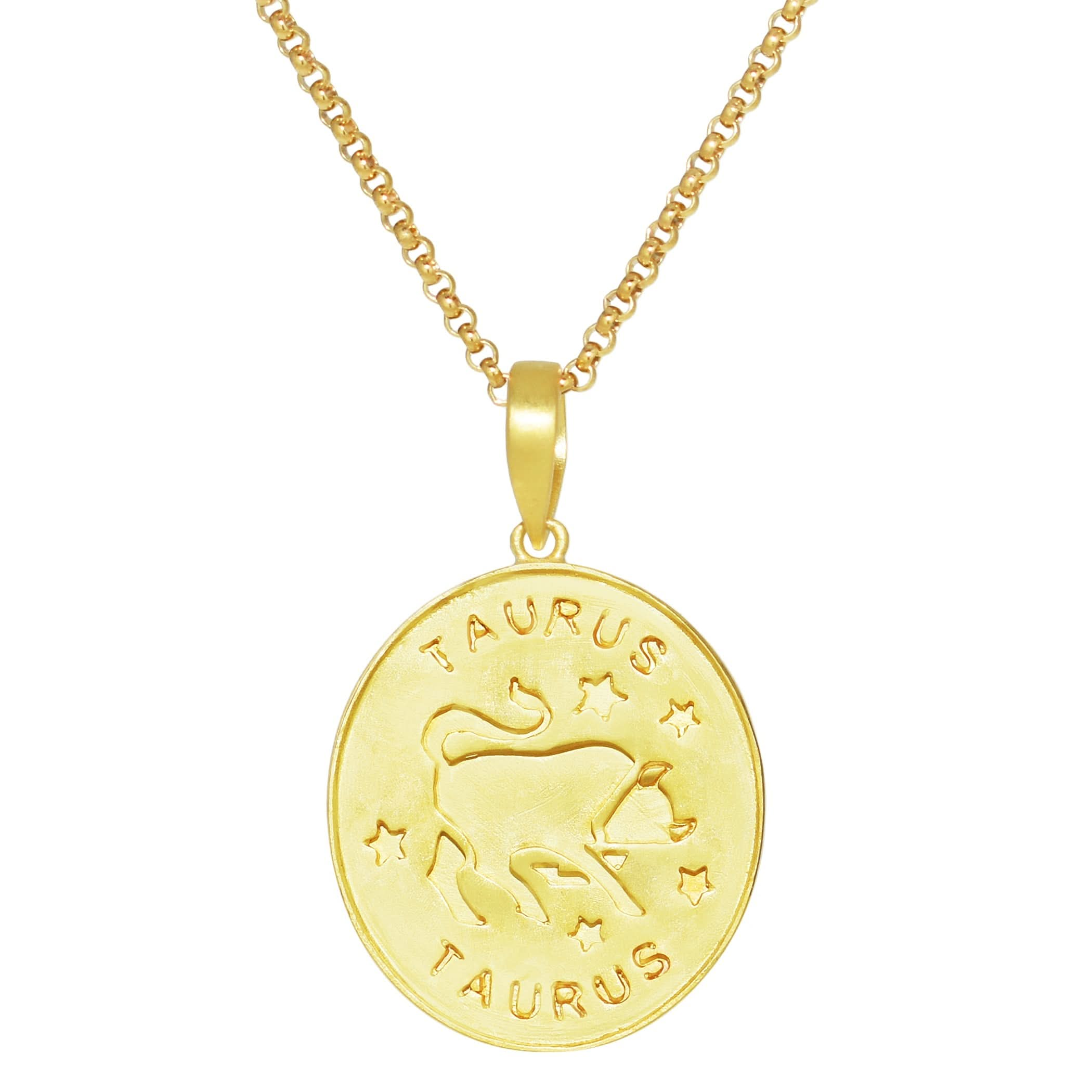 14k Plated Over Silver Zodiac Oval Pendant Necklace