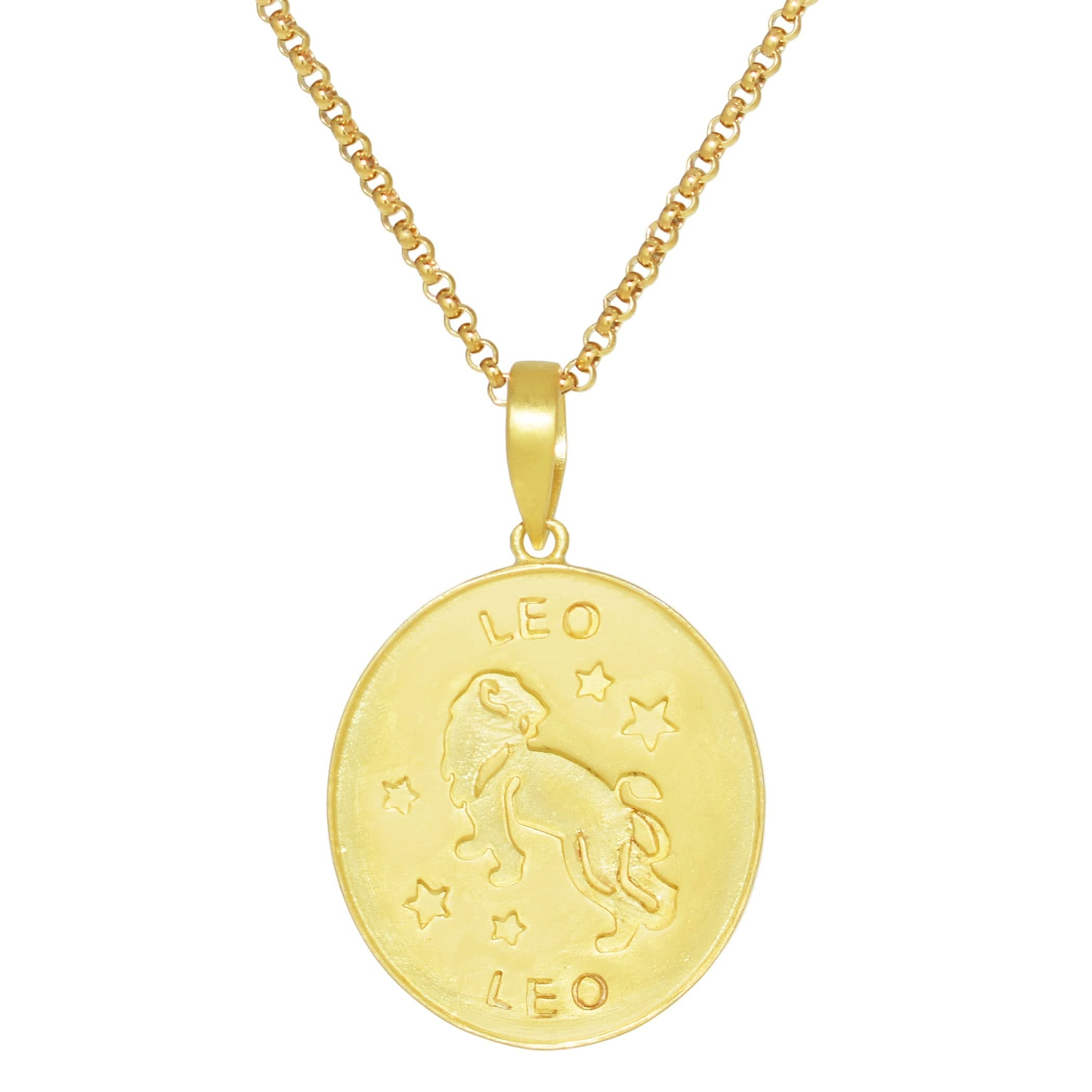 14k Plated Over Silver Zodiac Oval Pendant Necklace