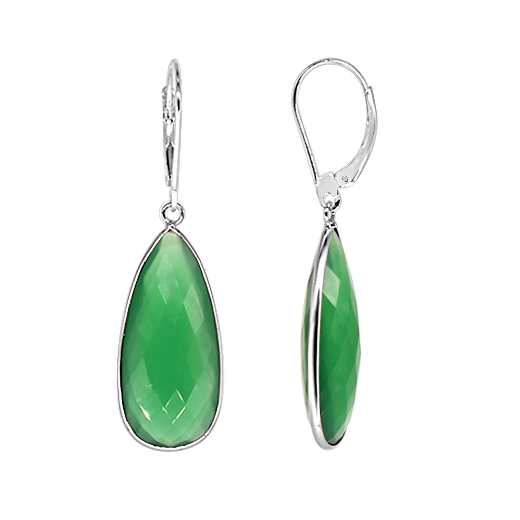 Sterling Silver Green Onyx Leverback Earrings