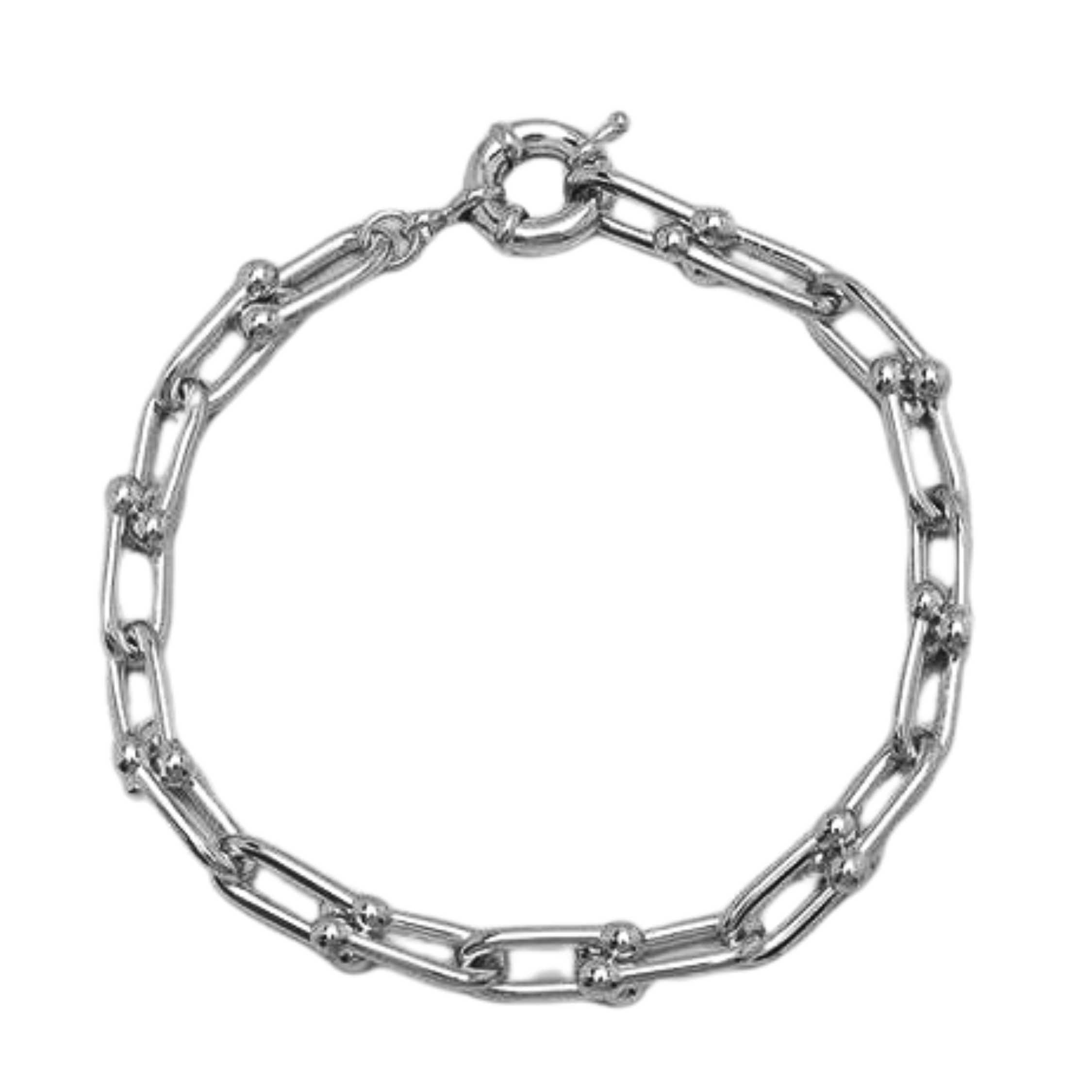 Silver Plated Ball Paperclip Chain Bracelet