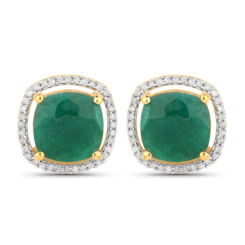 4.40 Carat Dyed Emerald and White Diamond .925 Sterling Silver Earrings