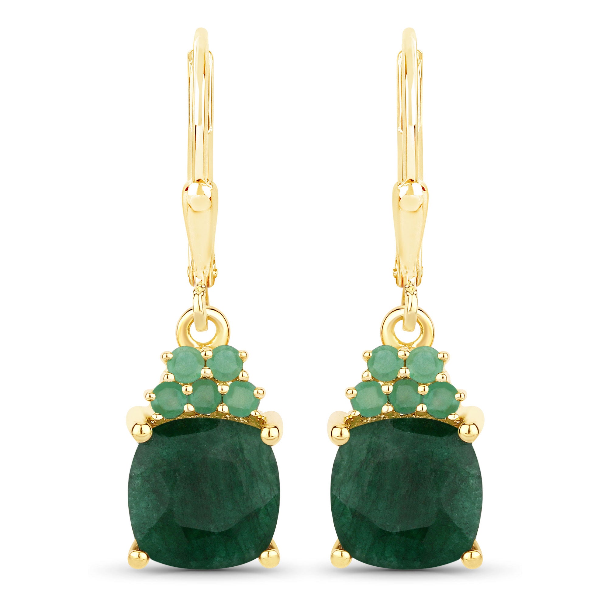4.50 Carat Dyed Emerald and Emerald .925 Sterling Silver Earrings