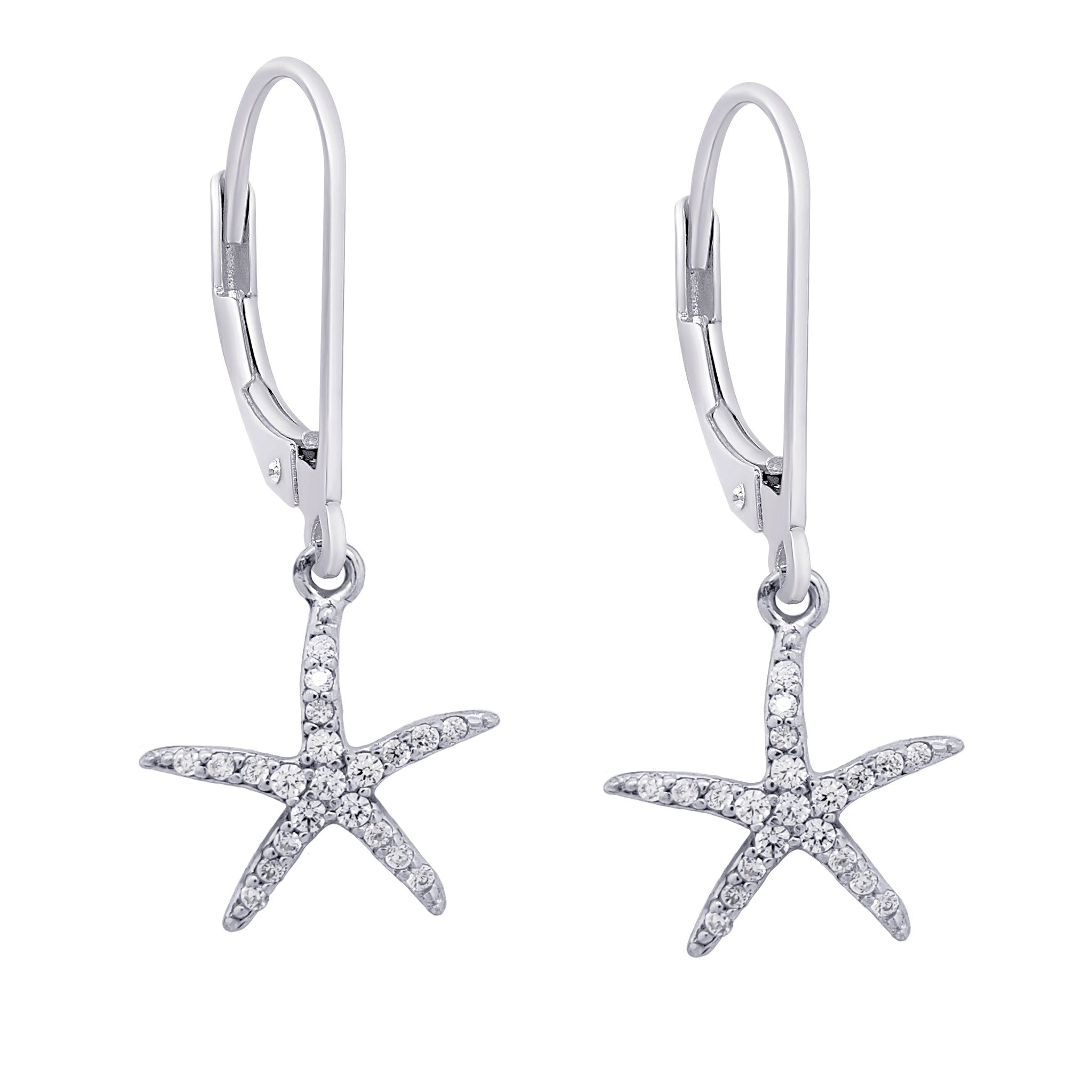 Sterling Silver Cubic Zirconia Starfish Leverback Earrings - chicjewelry4u.com