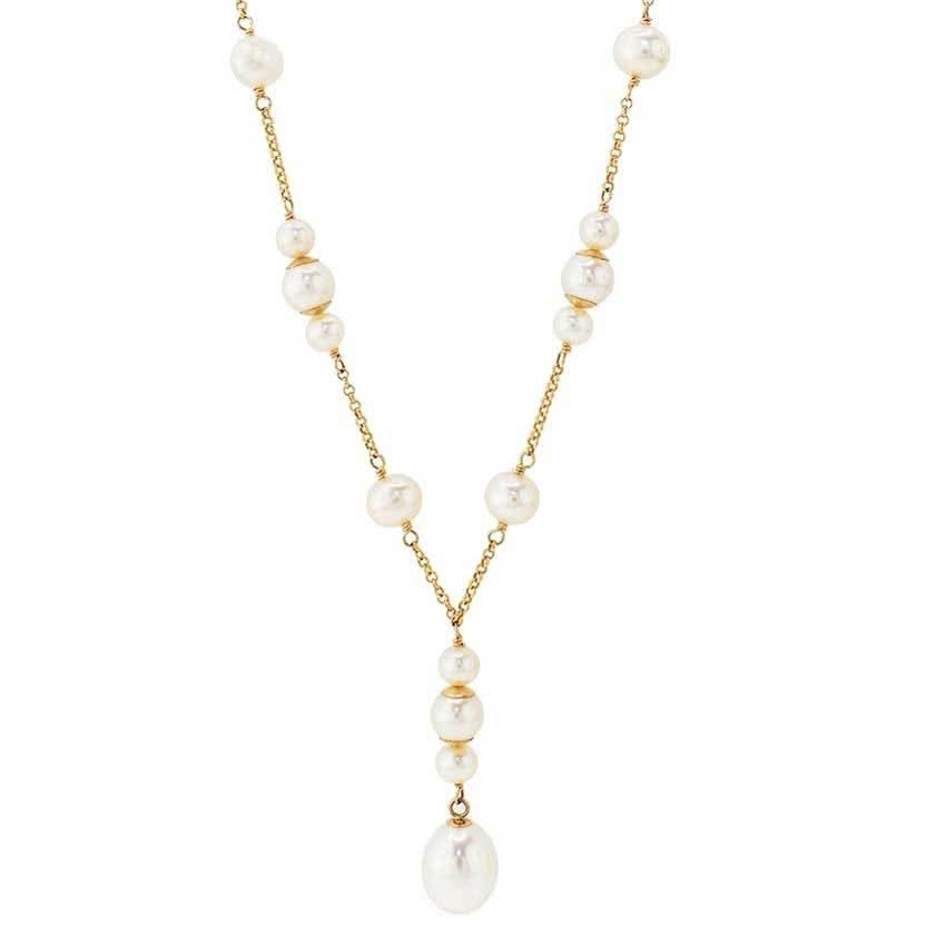 14k White Freshwater Pearl Y Necklace 18"