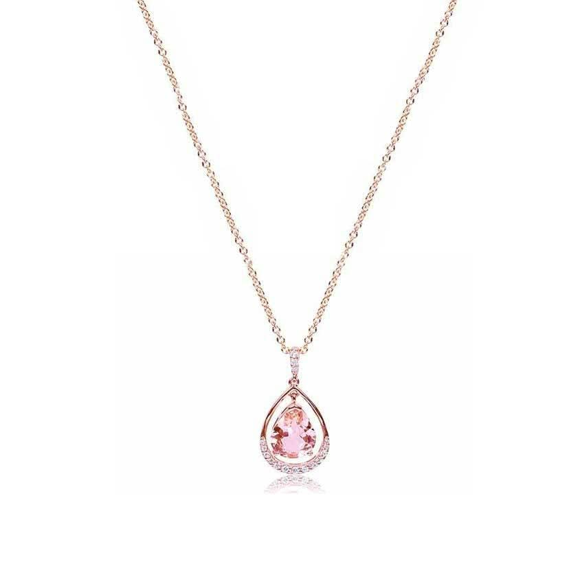 14k Rose Gold Vs Diamond Morganite Pear Shape Pendant Necklace 18/20"