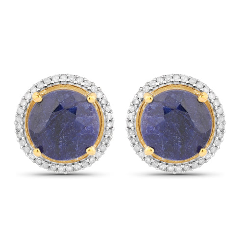 5.20 Carat Dyed Sapphire and White Diamond .925 Sterling Silver Earrings