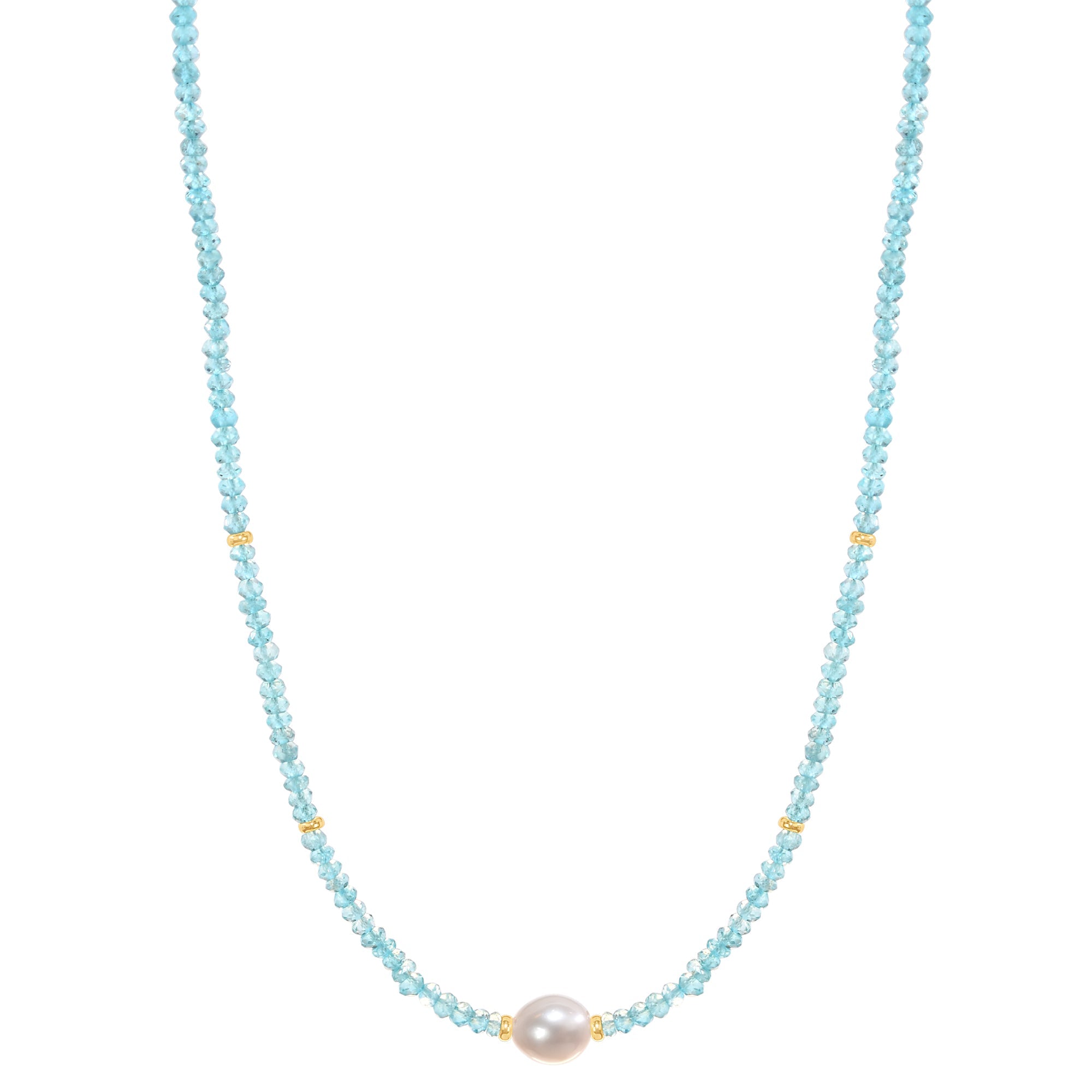 14k Gemstone Freshwater Pearl Center Necklace 17" - chicjewelry4u.com