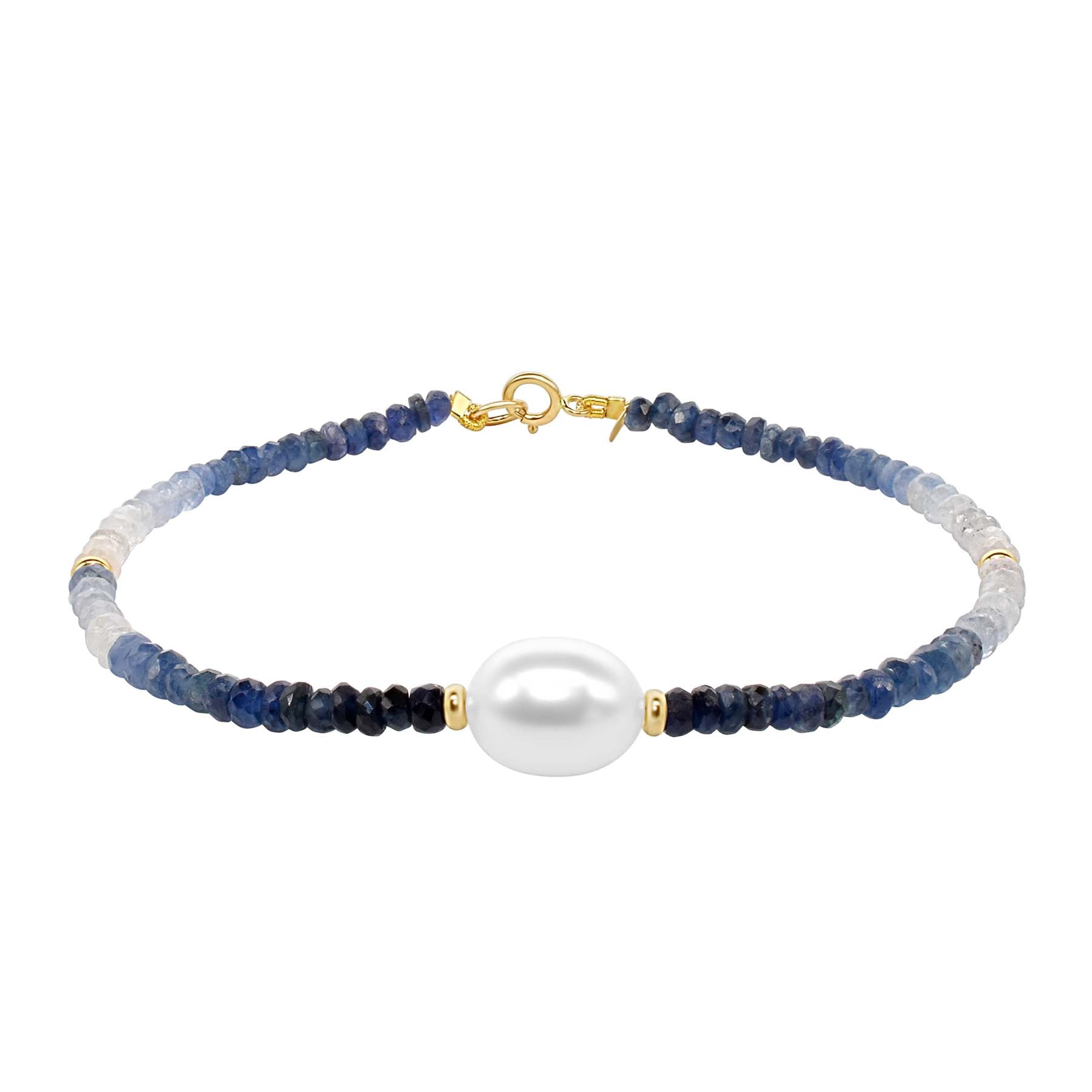 14k Sapphire White Freshwater Pearl Bracelet 6.5-7.5" - chicjewelry4u.com