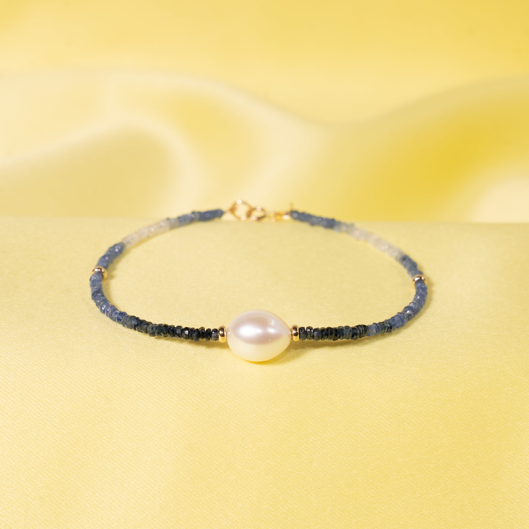 14K Sapphire White Freshwater Pearl Bracelet