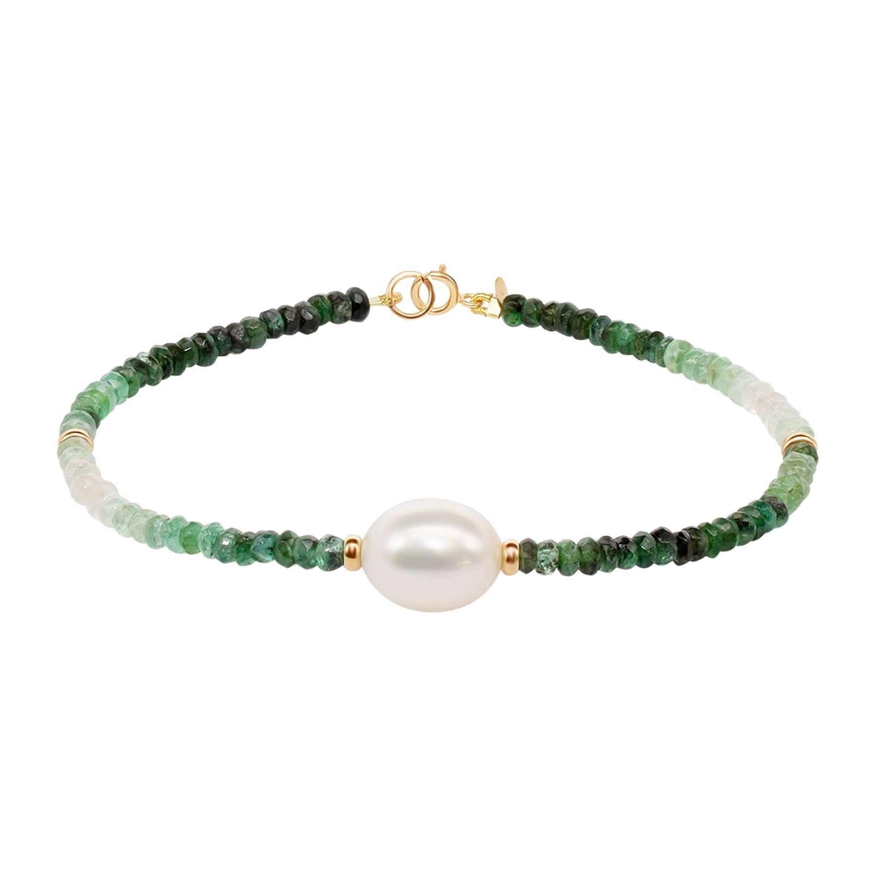 14k Shades of Emerald Pearl Bracelet 6.5-7.5"