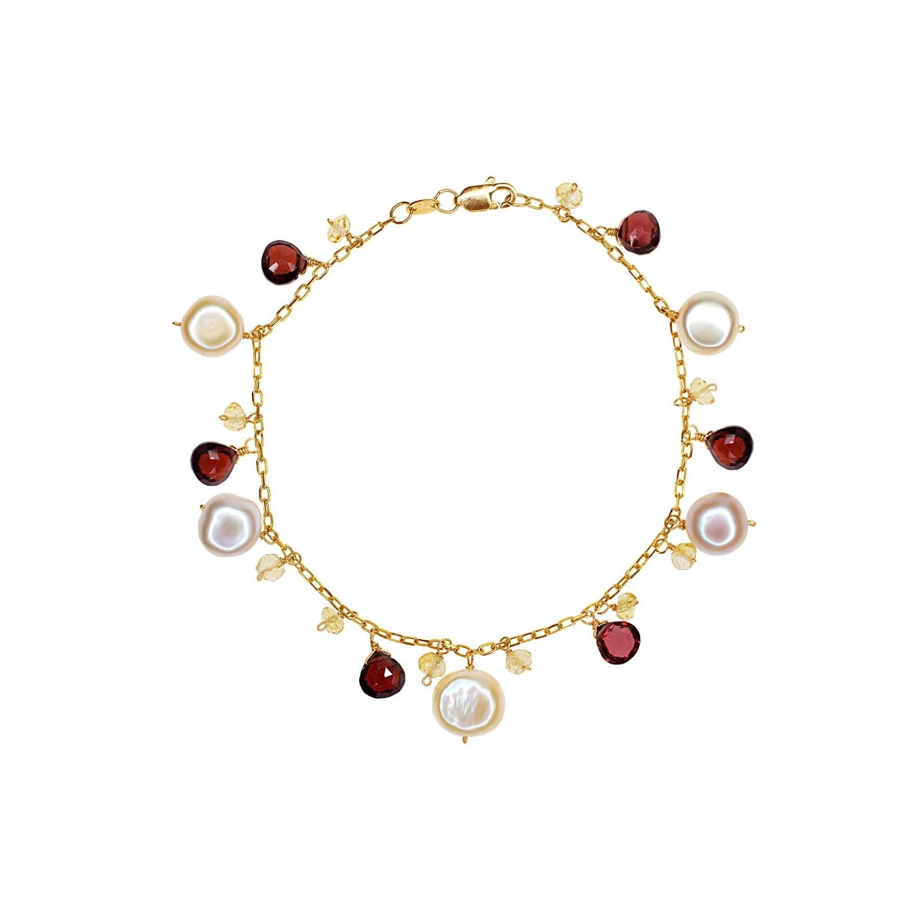 14k Pink Freshwater Pearl Garnet Citrine Bracelet