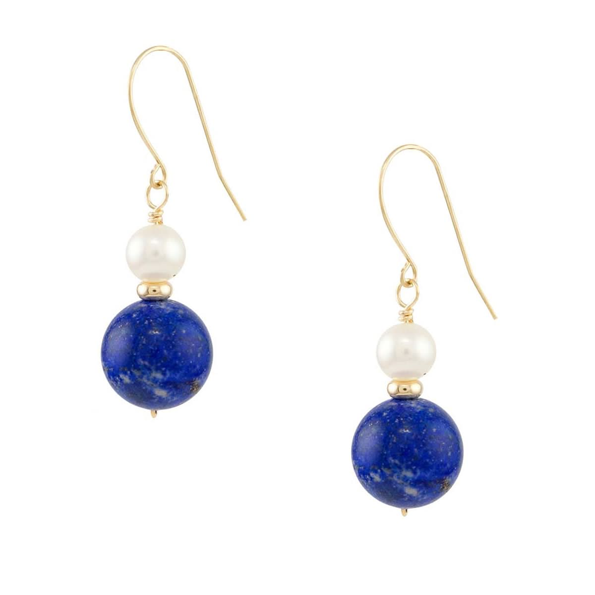 14k White Freshwater Pearl Lapis Drop Hook Earring