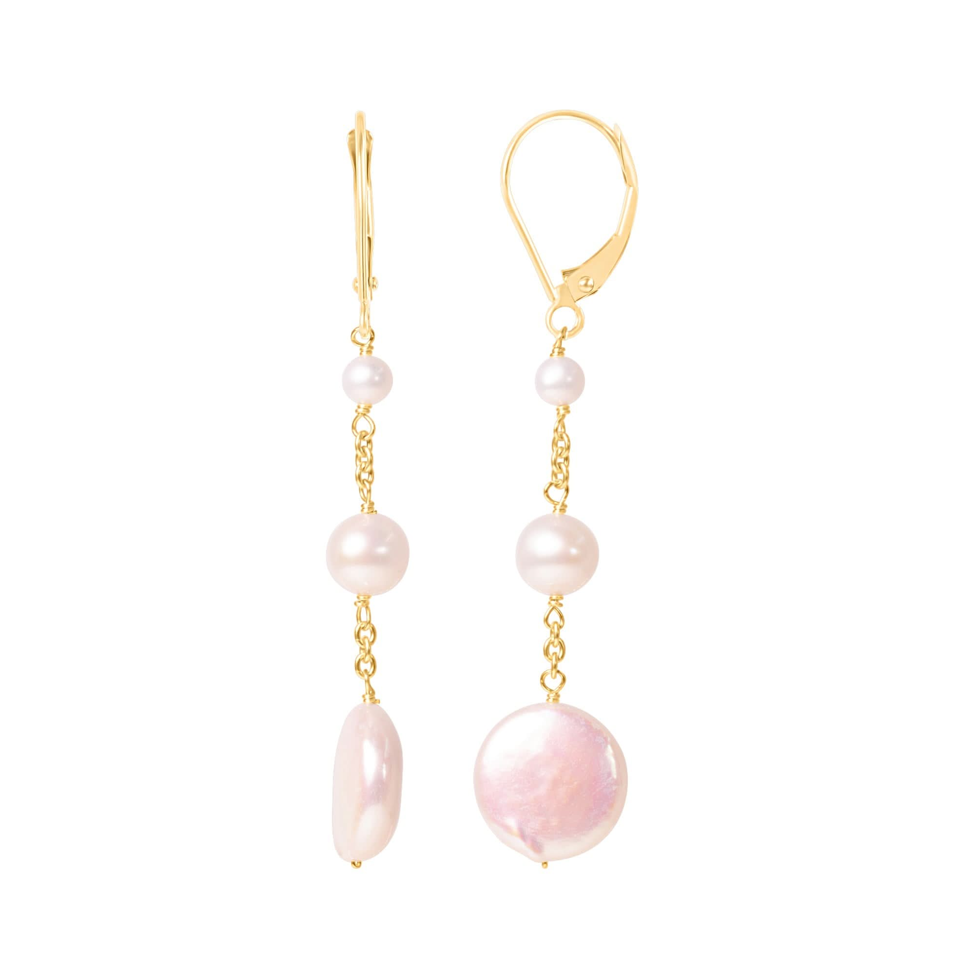 14k White Freshwater Pearl Coin Leverback Drop Earring