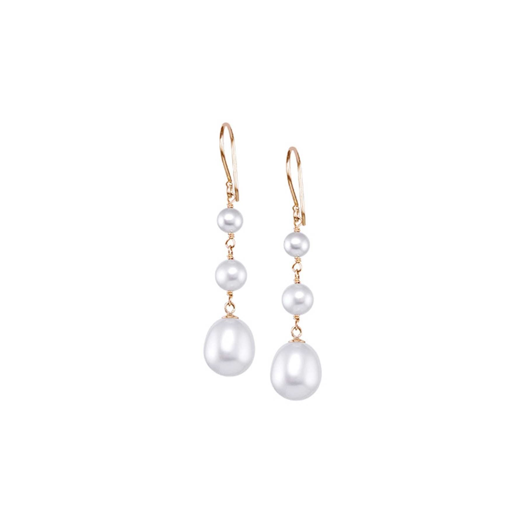 14k White Freshwater Pearl 3 Link Earring