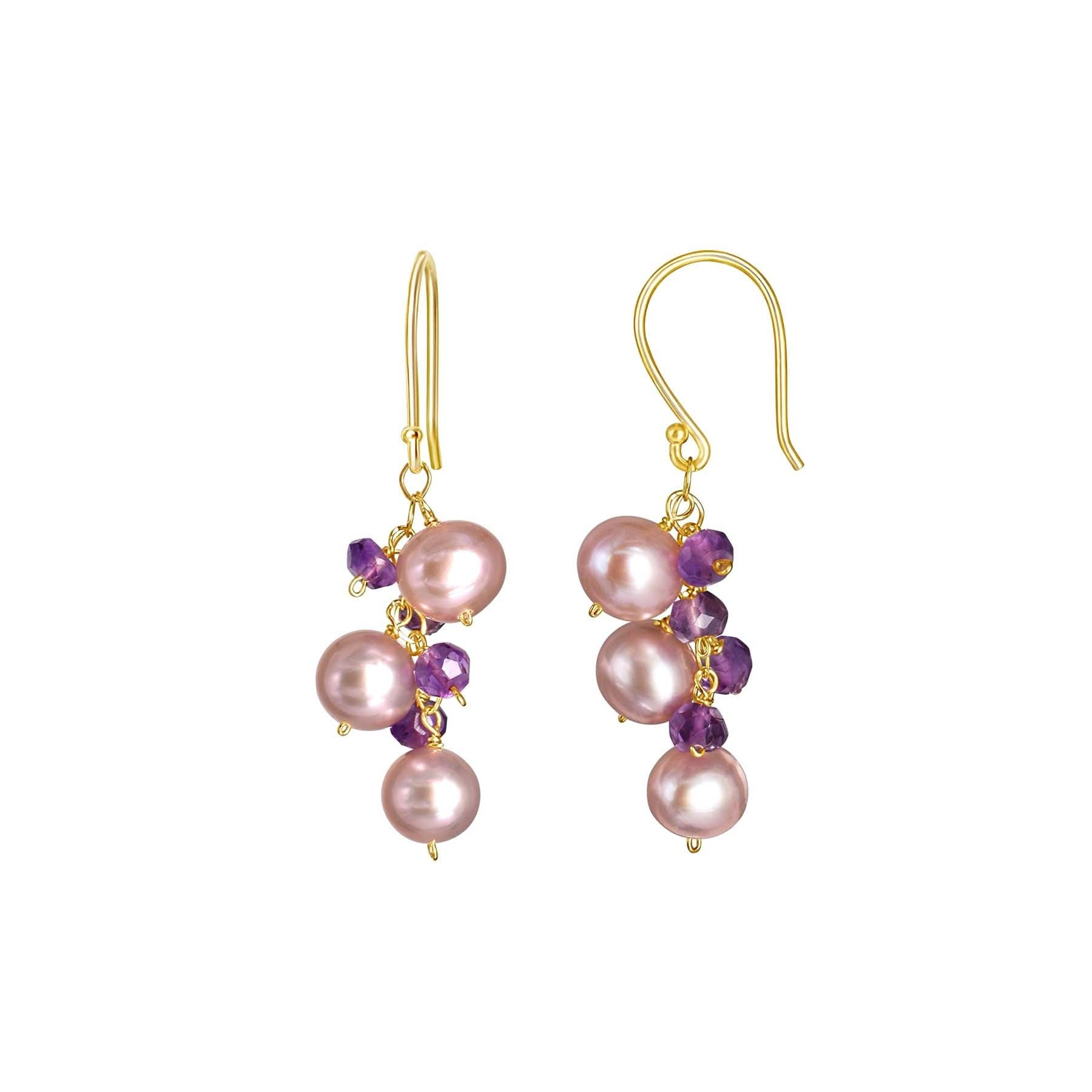 14k Pink Freshwater Pearl Amethyst Hook Drop Earring