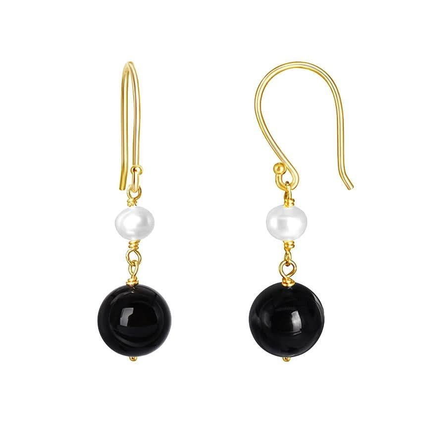 14k White Freshwater Pearl Black Onyx Hook Earring