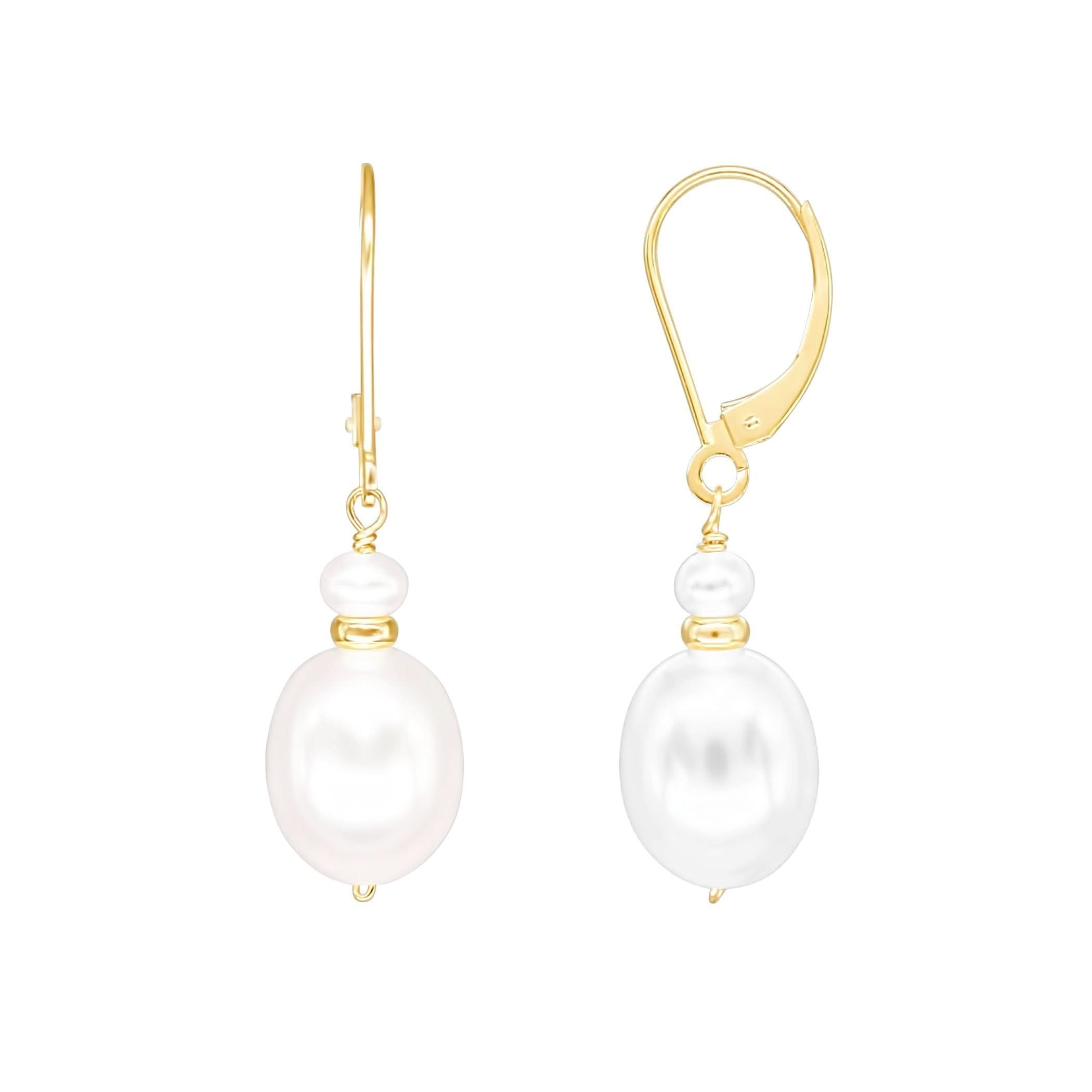 14k White Freshwater Pearl Leverback Drop Earrings