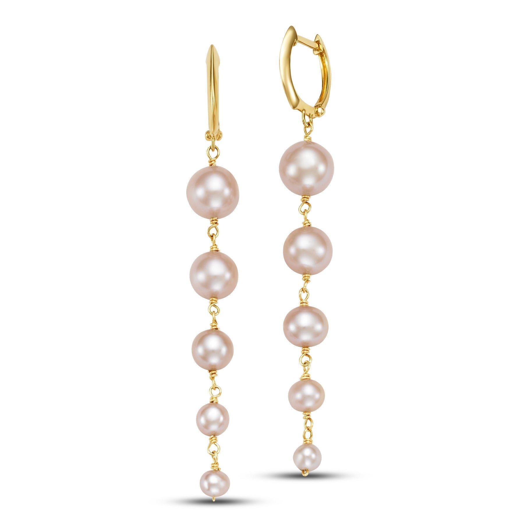 14k Pink/White Freshwater Pearl Graduated Dangle Earrings - chicjewelry4u.com