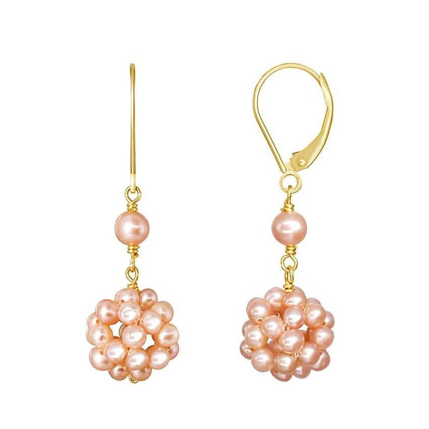 14k Pink Freshwater Pearl Cluster Leverback Earring