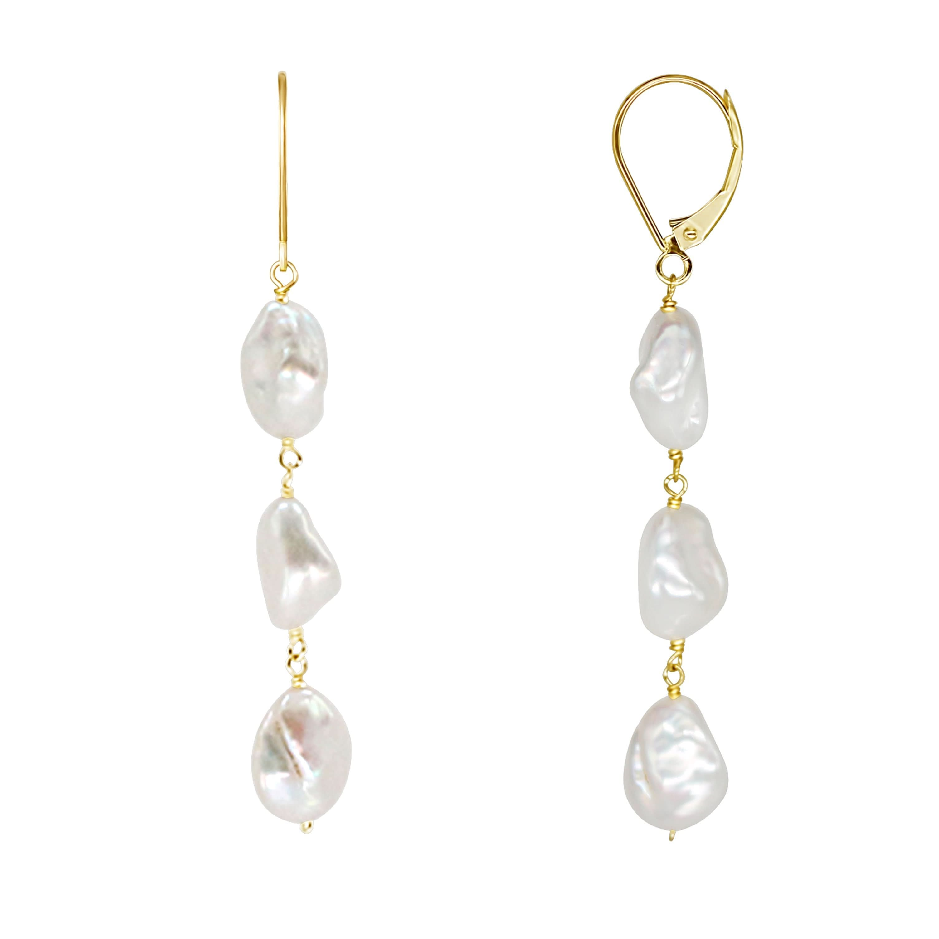 14k Keshi Pearl 3 Dimension Leverback Earrings