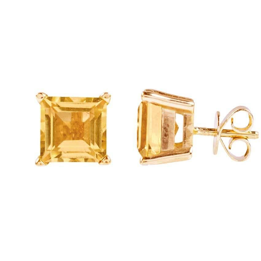 14k Citrine Square Stud Earring