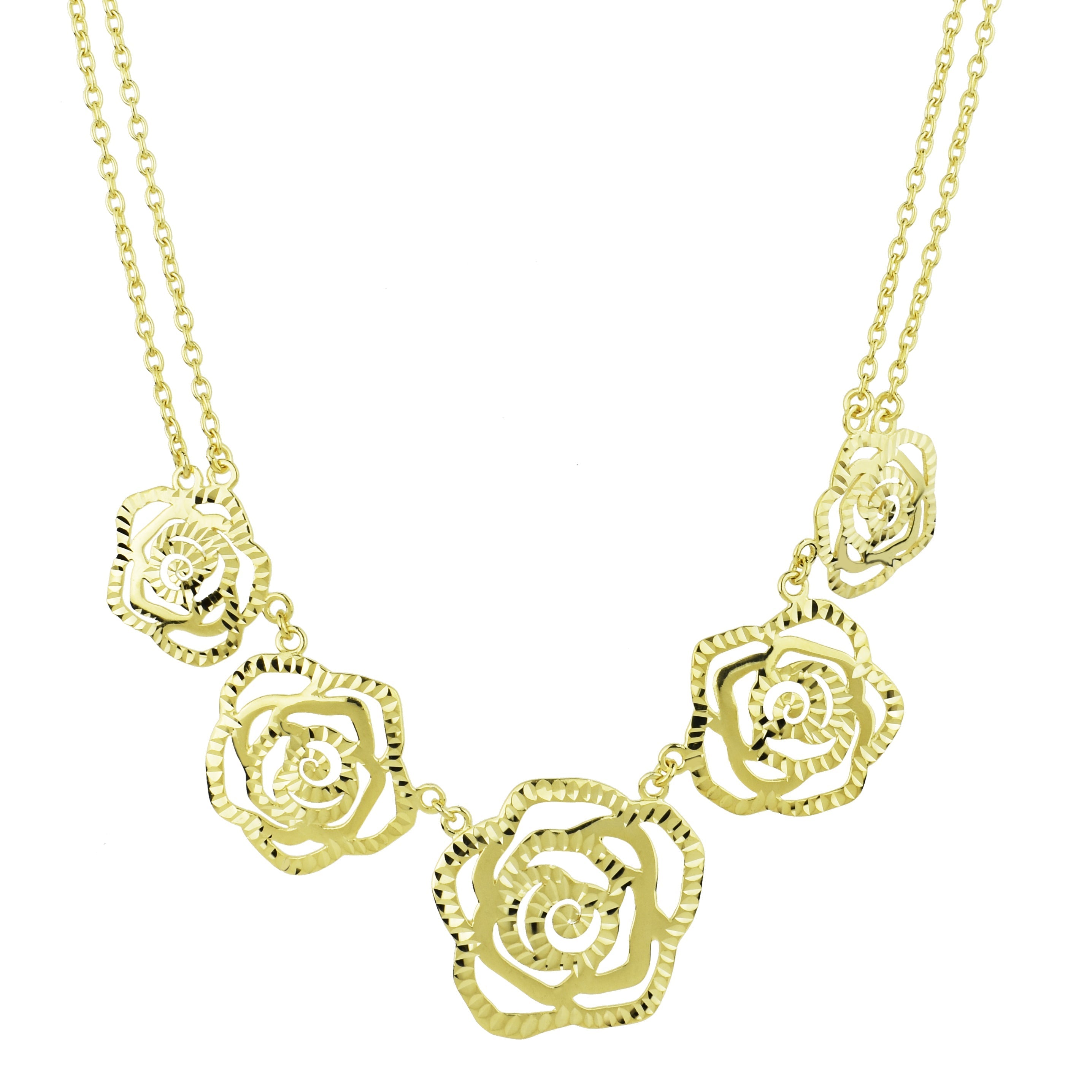Séchic 14k Five Diamond Cut Roses Necklace 18" - chicjewelry4u.com