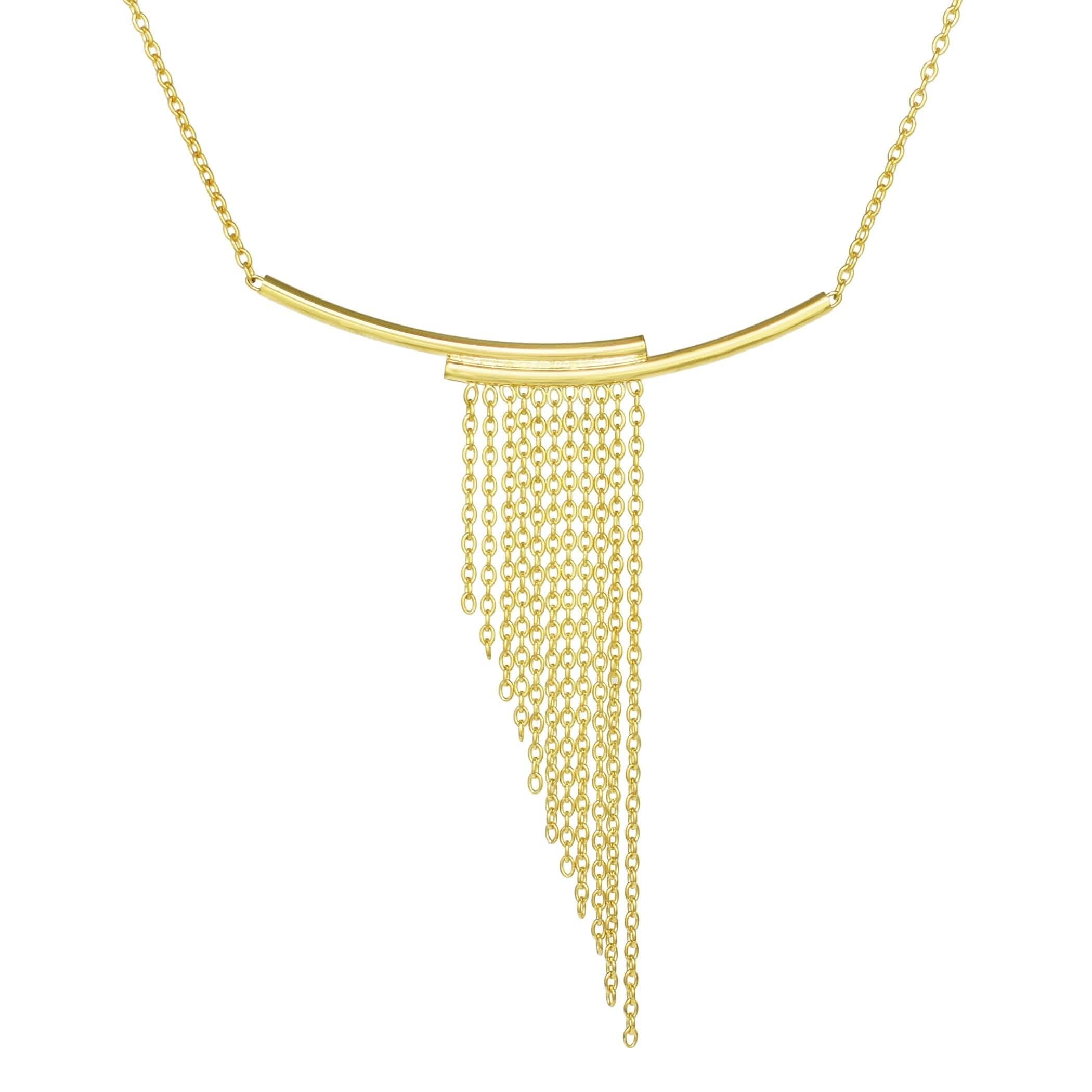 Séchic 14k Curved Bars & Gradient Fringe Necklace 18"