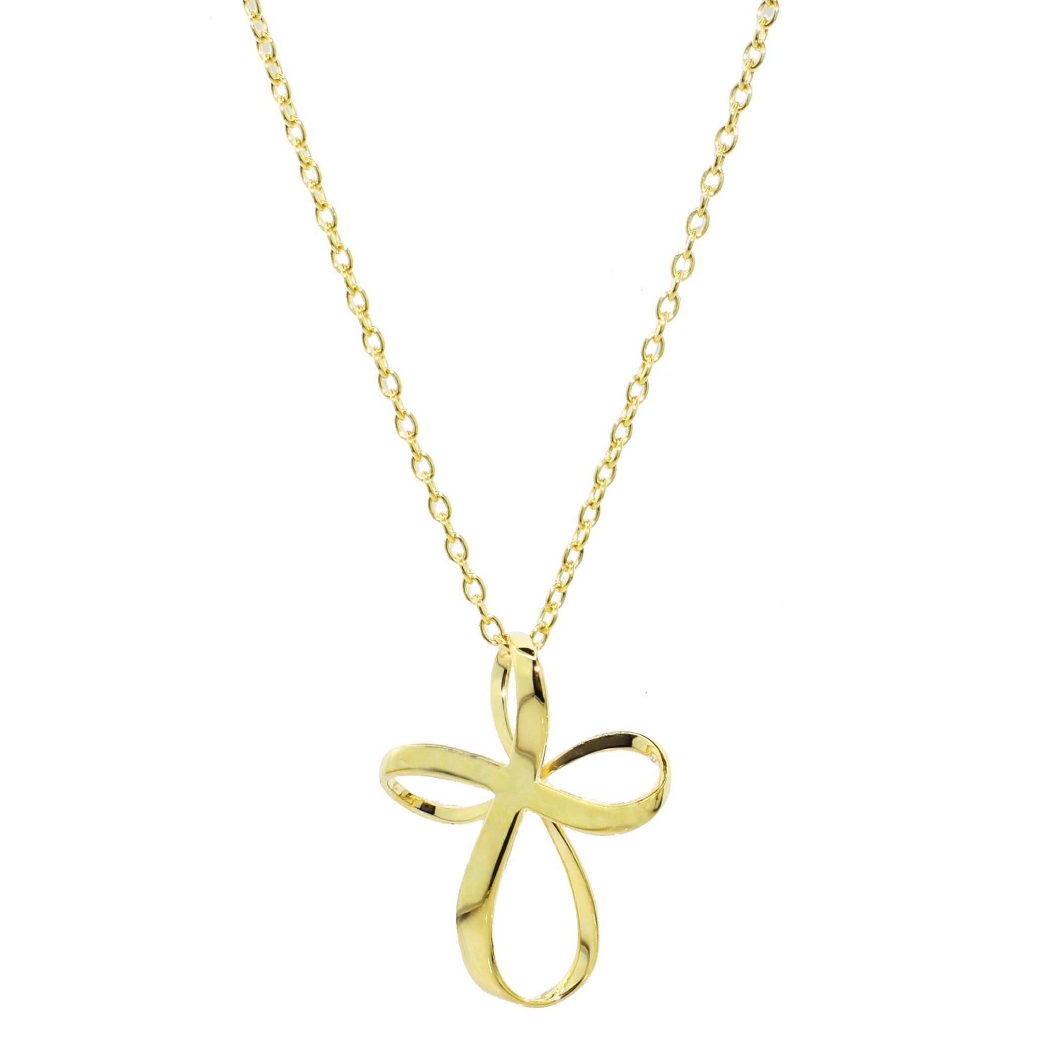 Séchic 14k 3D Ribbon Cross Pendant Necklace 18"