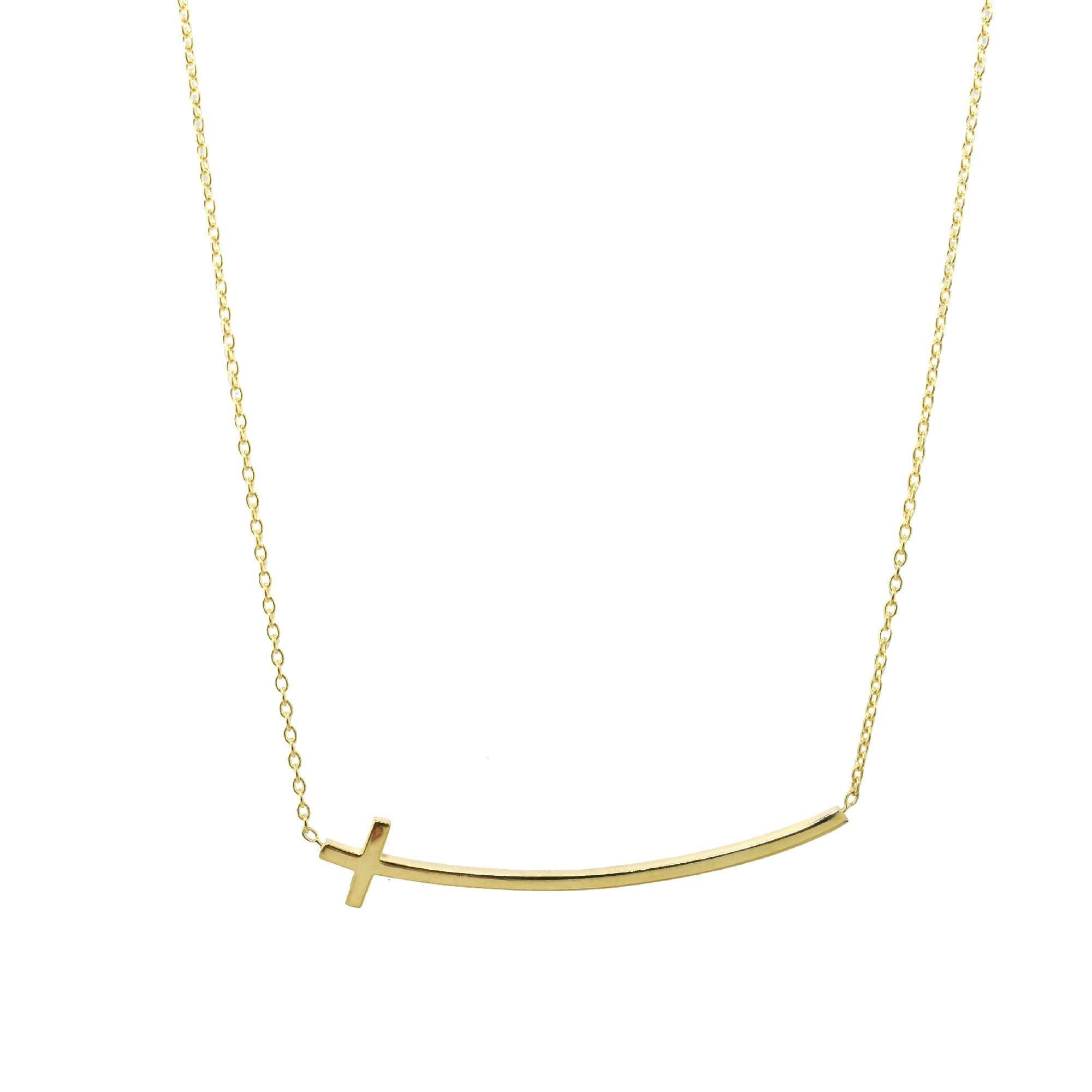 Séchic 14k Horizontal Curved Cross Pendant Necklace 18"