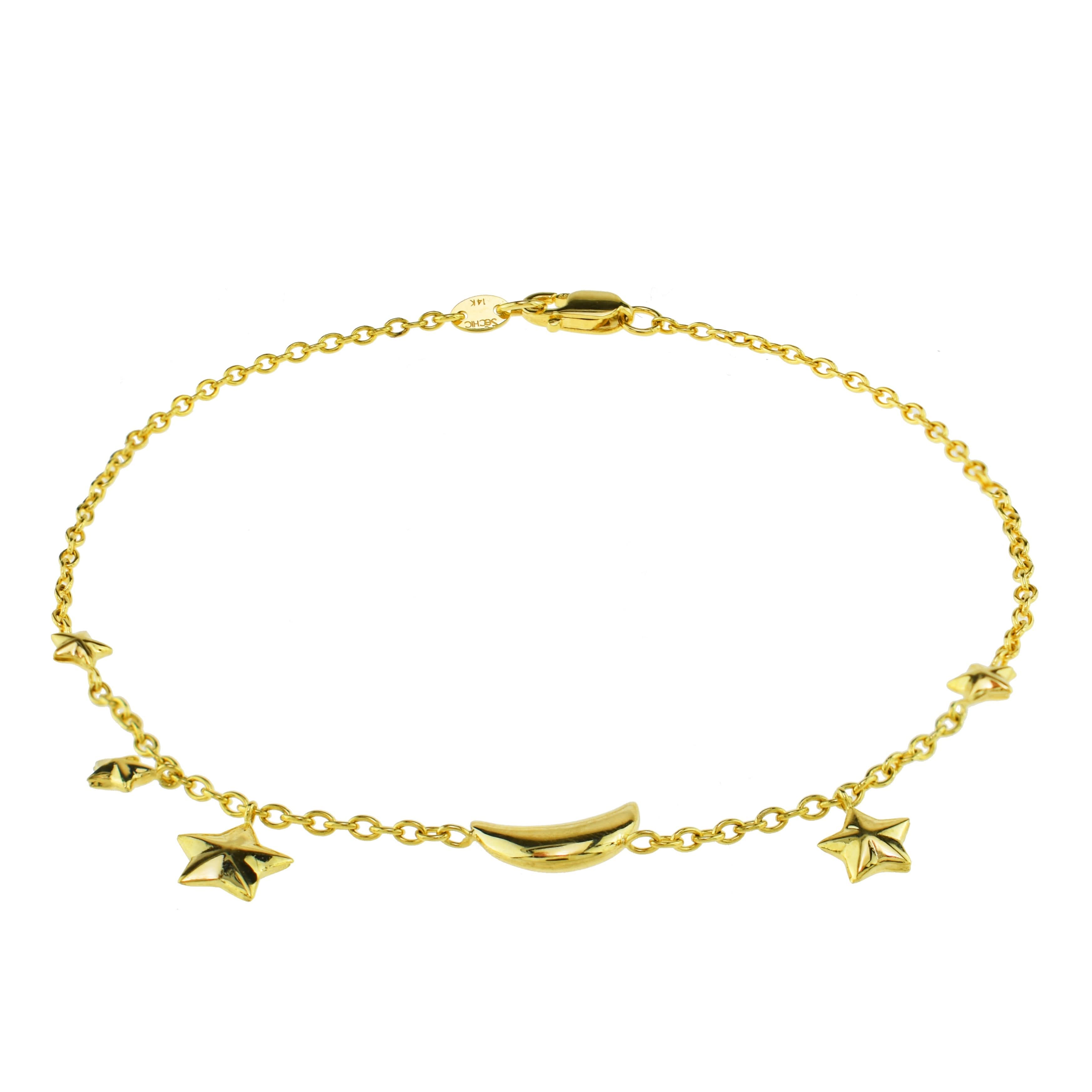 Séchic 14k Moon & Star Charm Bracelet 7.5"