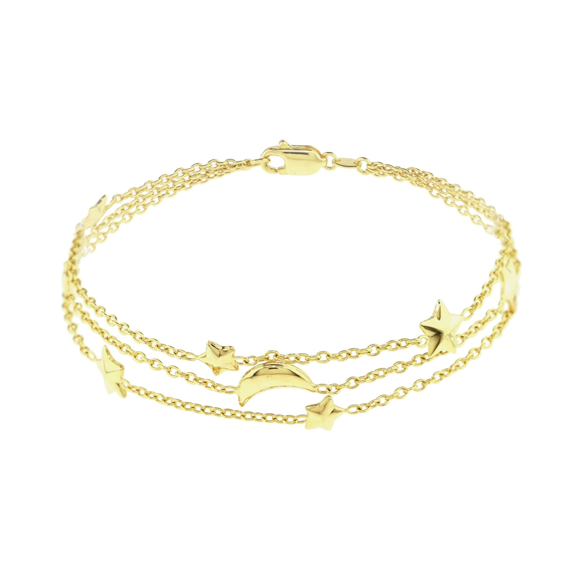 Séchic 14k Moon & Star Three Layer Bracelet 7.5"