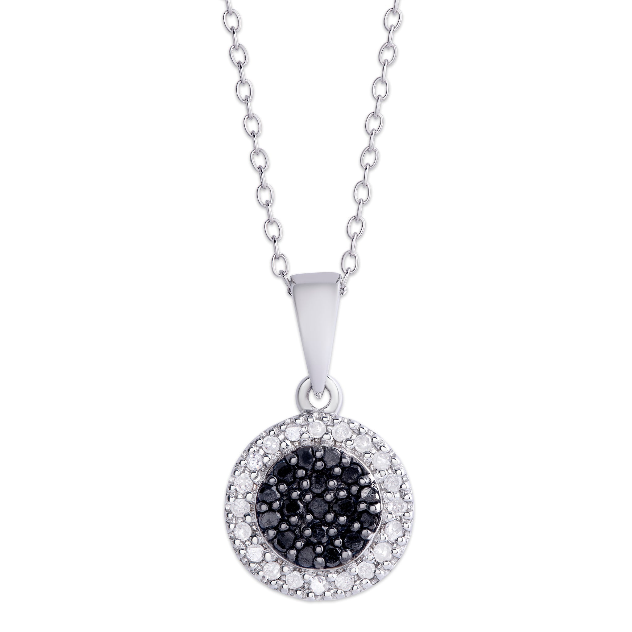 Sterling Silver .23ct Black and White Diamond Round Pendant - chicjewelry4u.com
