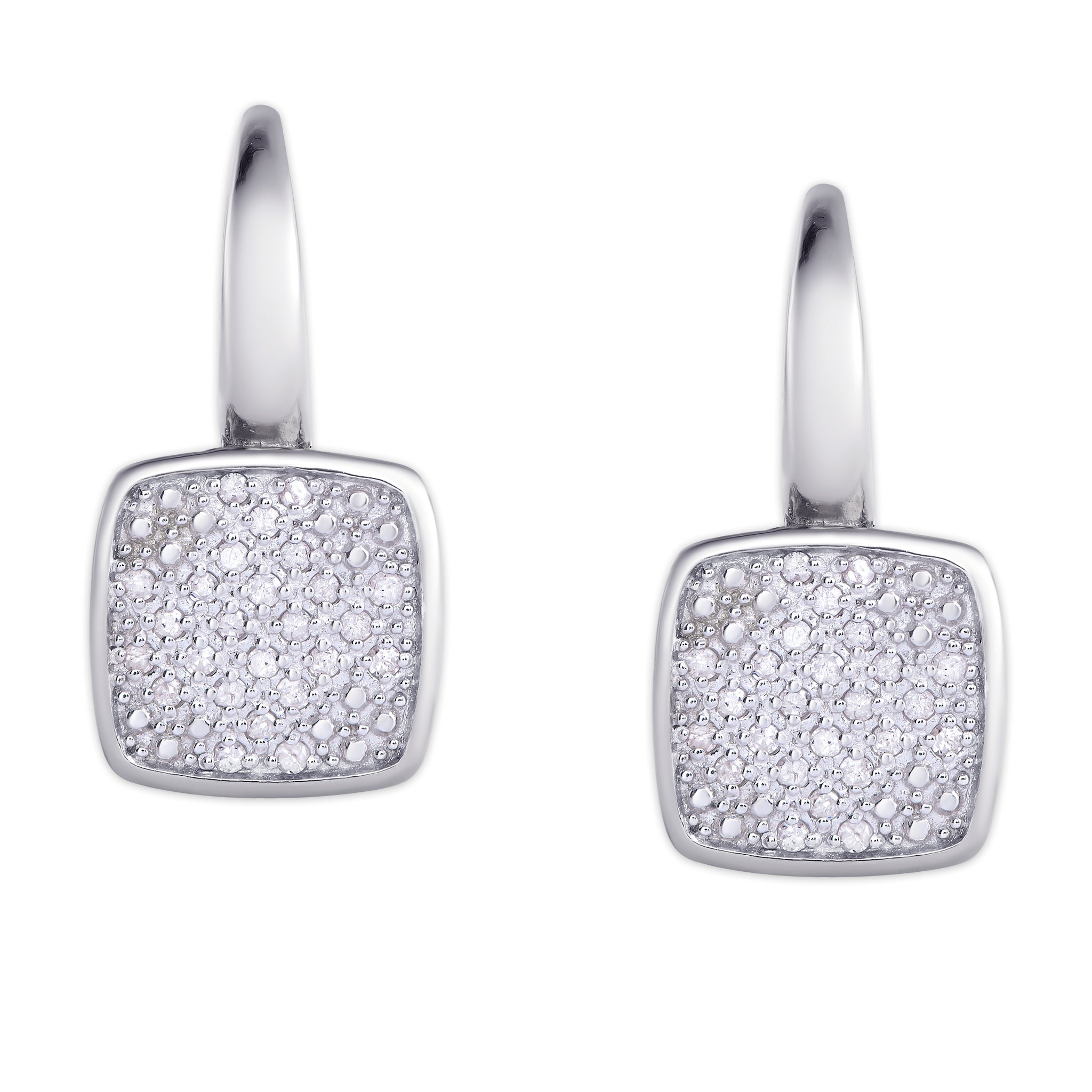 Sterling Silver 1/4Ct Diamond Square Lever back Earring - chicjewelry4u.com