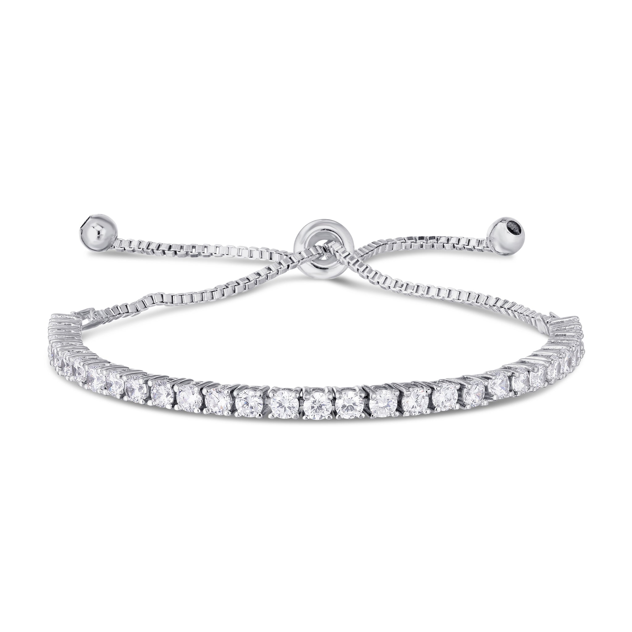 Silver-Plated Cubic Zirconia Round Adjustable Bracelet - chicjewelry4u.com