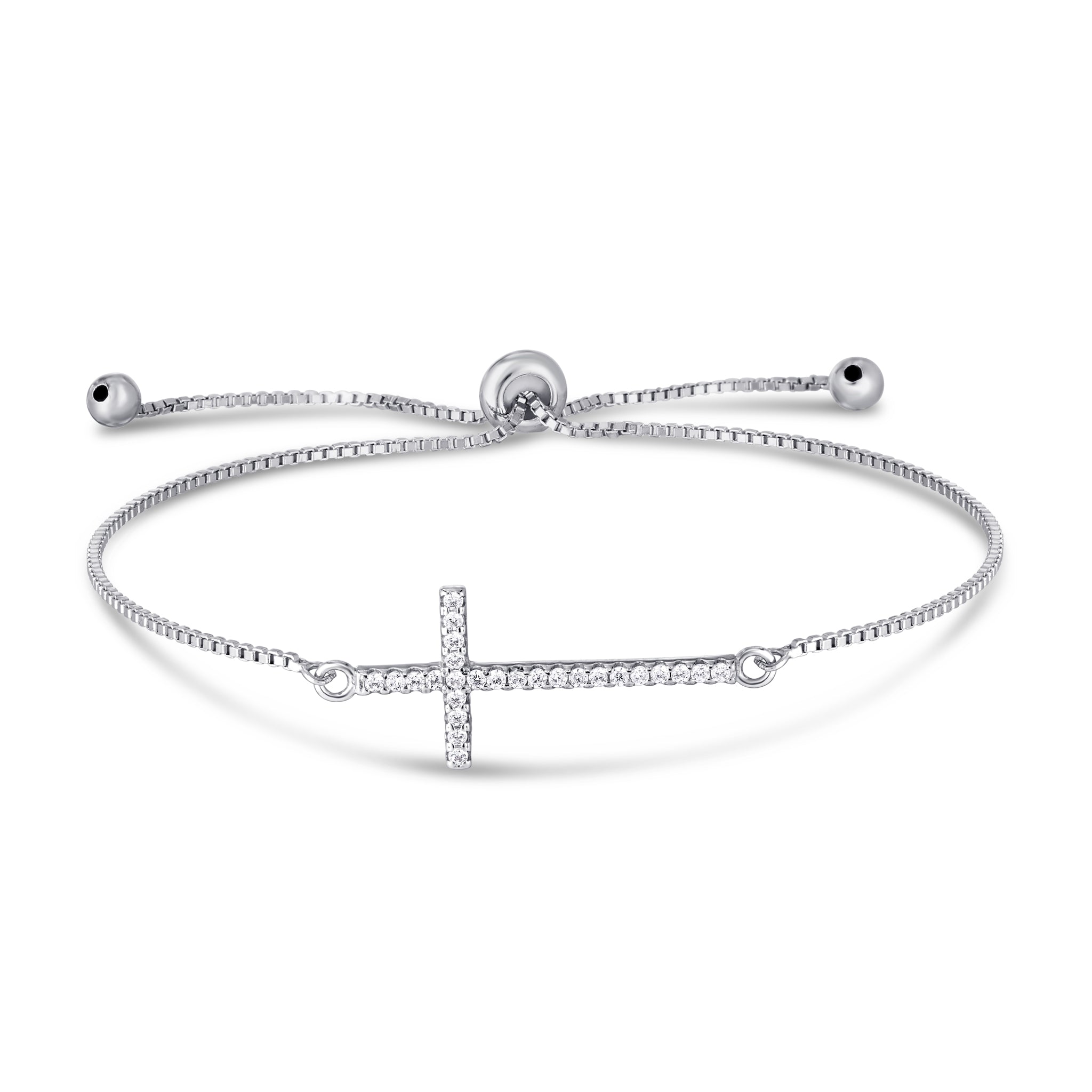 Silver-Plated Cubic Zirconia Cross Adjustable Bracelet - chicjewelry4u.com