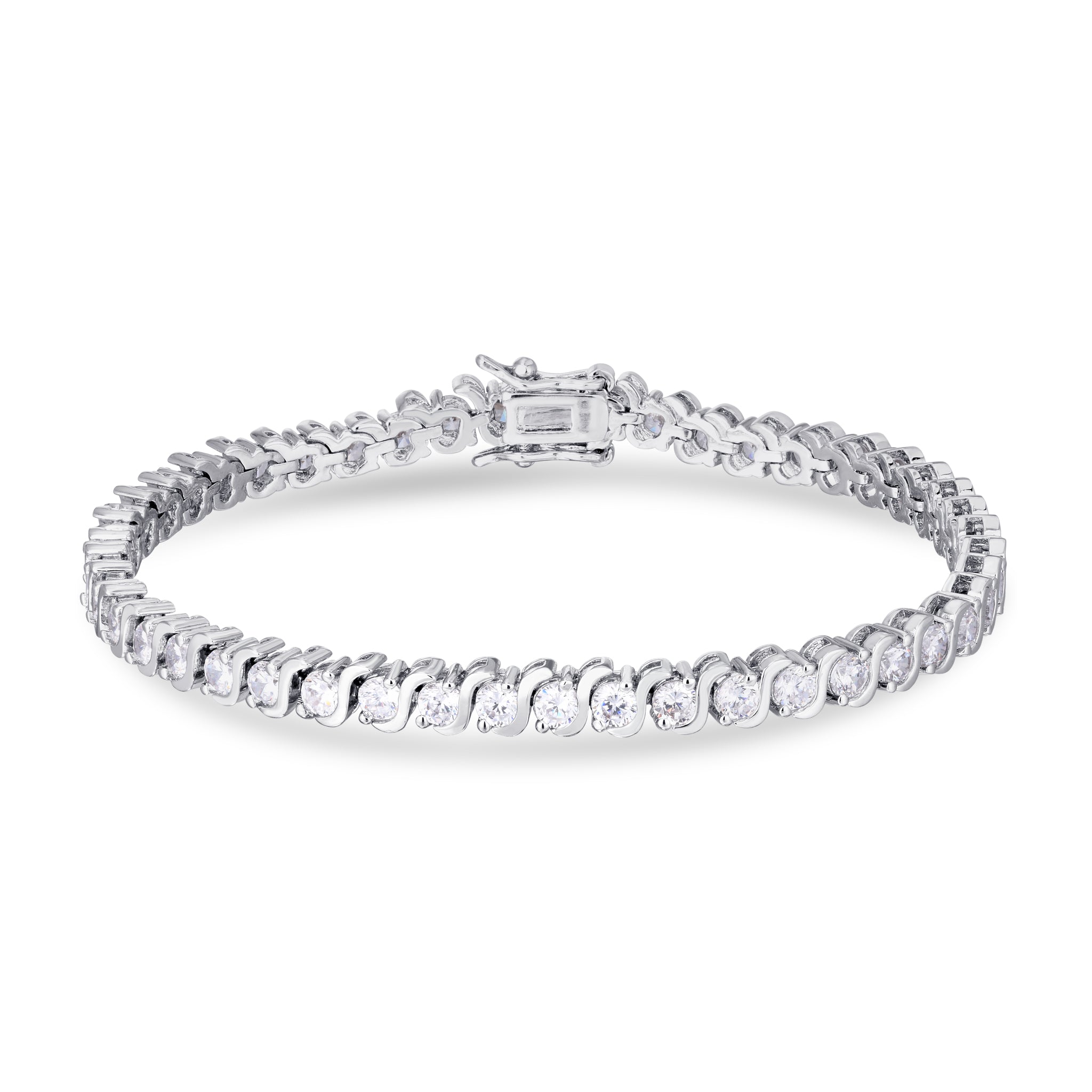 Silver Plated Cubic Zirconia "S" Link Line Bracelet - chicjewelry4u.com