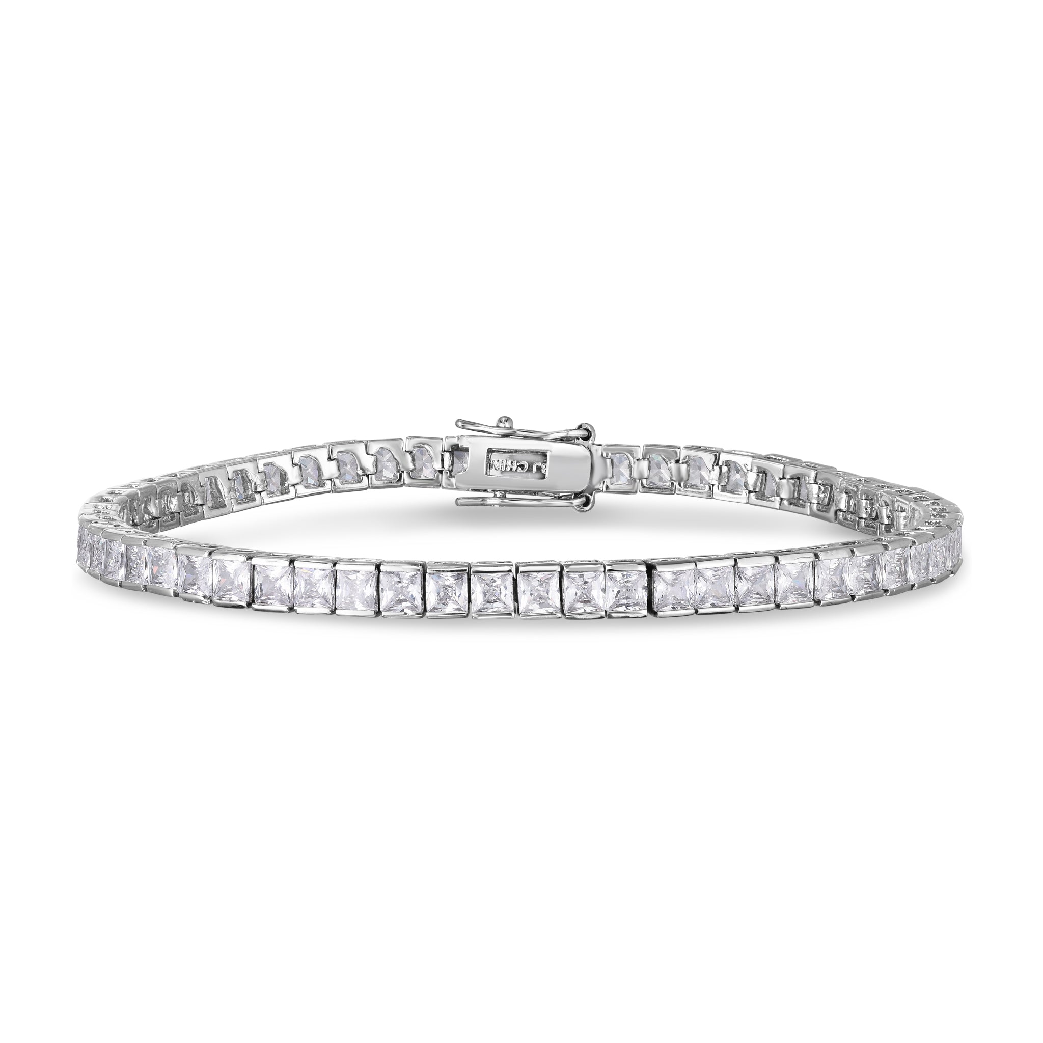 Silver Plated Cubic Zirconia Square Link Line Bracelet - chicjewelry4u.com