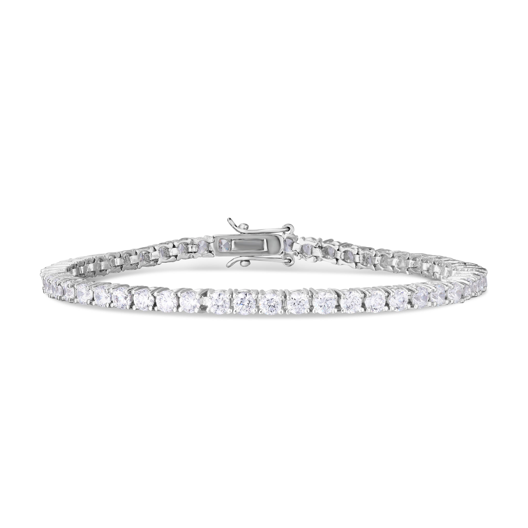 Silver Plated Cubic Zirconia Round Link Line Bracelet - chicjewelry4u.com