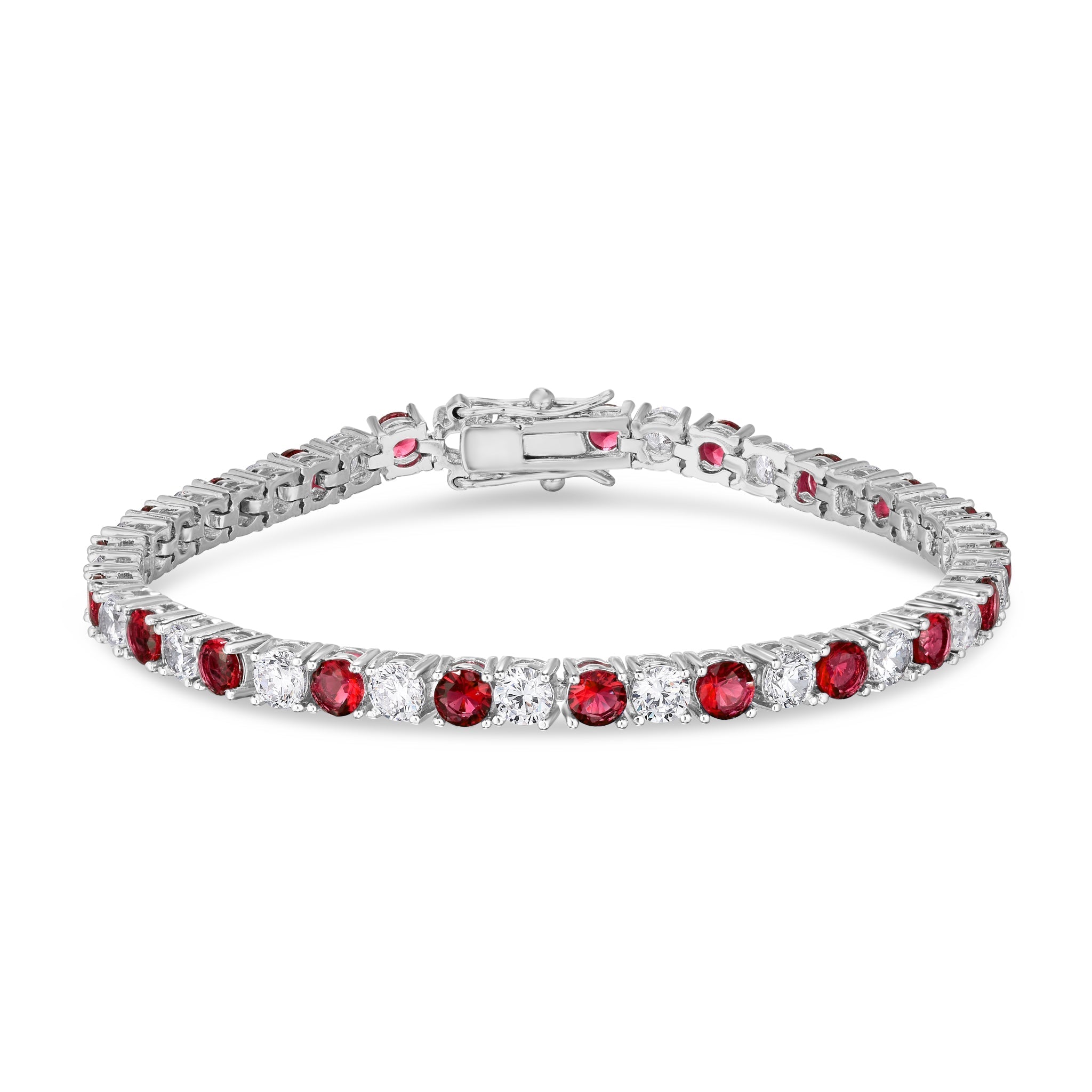 Silver Plated Created Ruby& Cubic Zirconia 1x1 Line Bracelet - chicjewelry4u.com