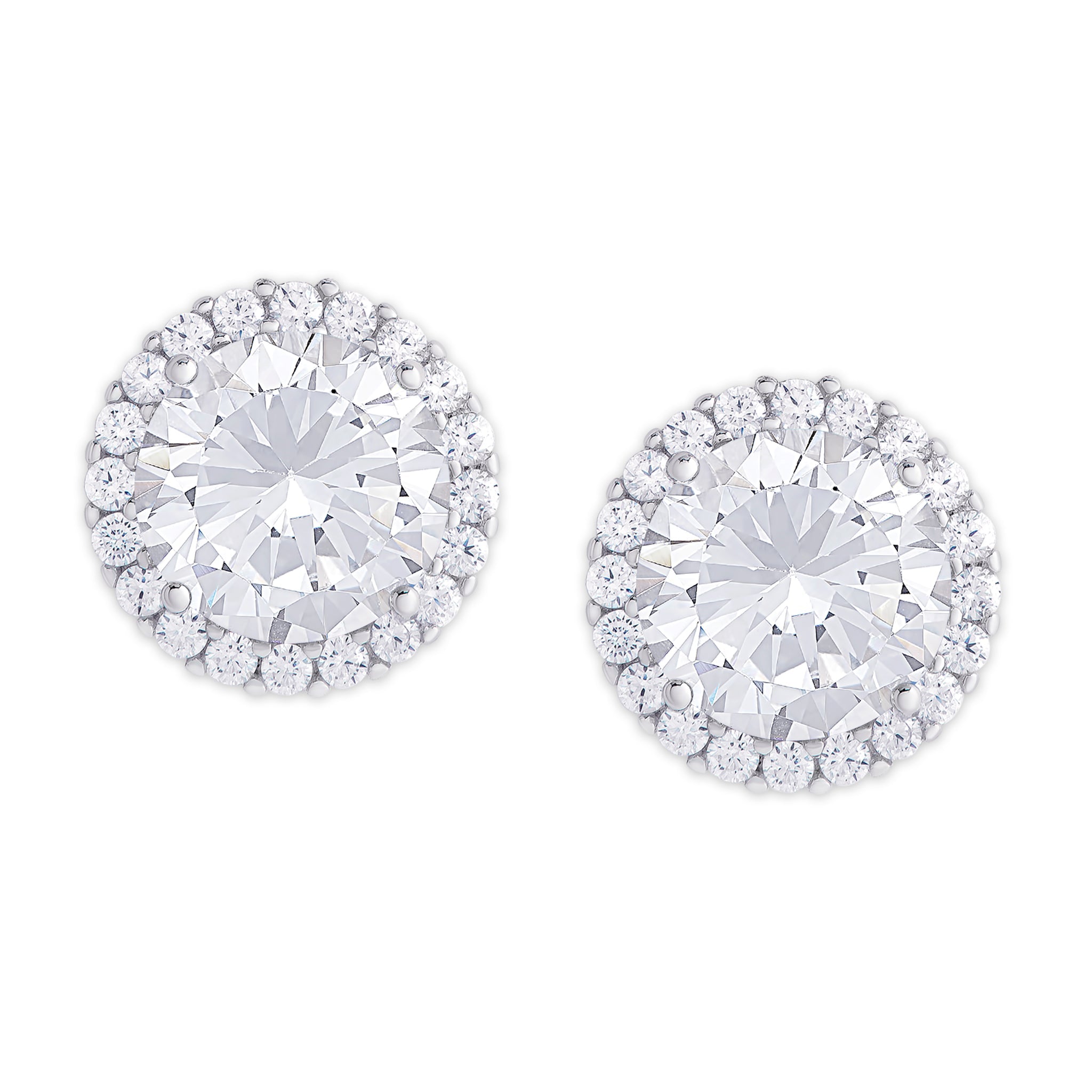 Silver Plated Round Simulated White Topaz & CZ Halo Stud Earrings - chicjewelry4u.com