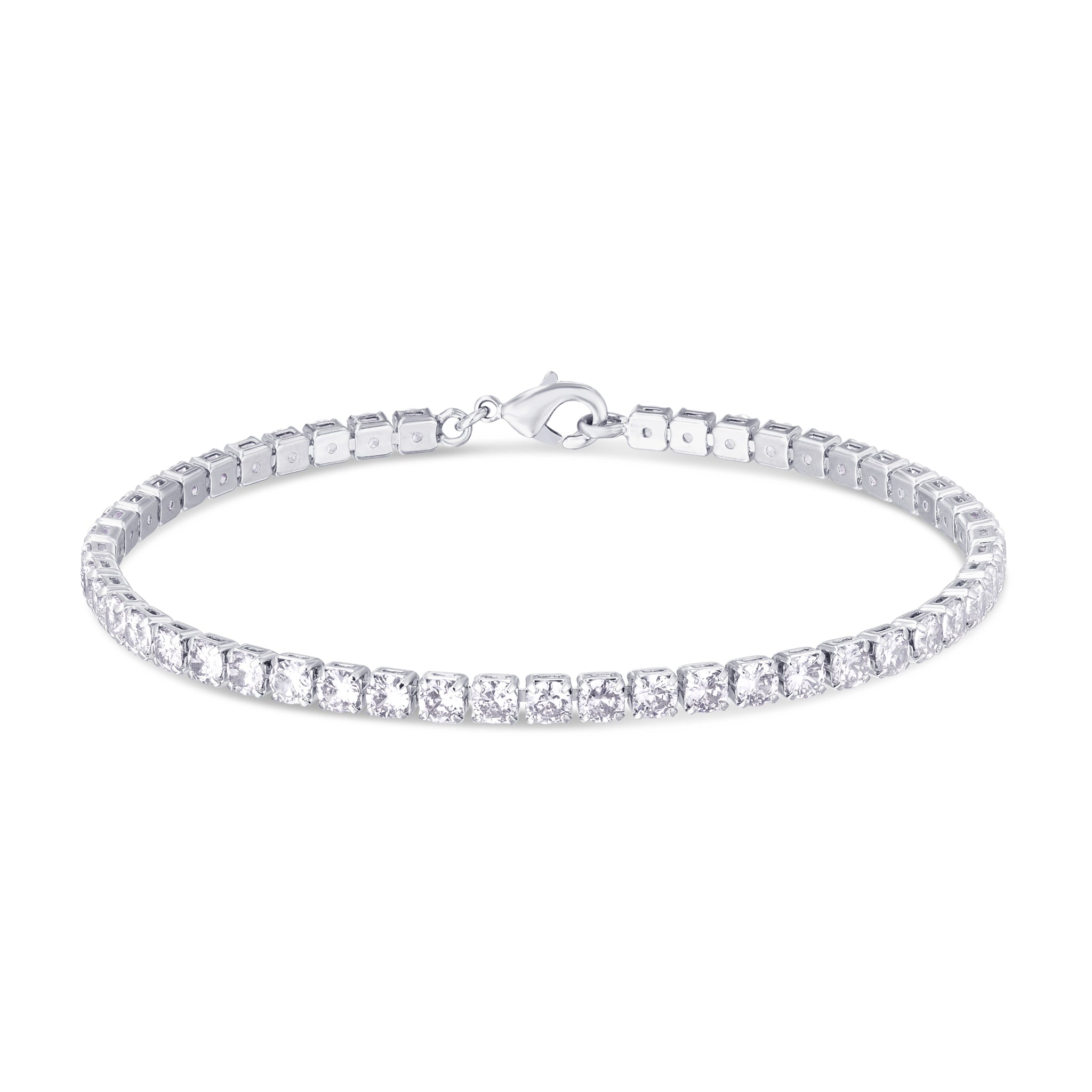 Silver Plated White Cubic Zirconia Tennis Bracelet - chicjewelry4u.com
