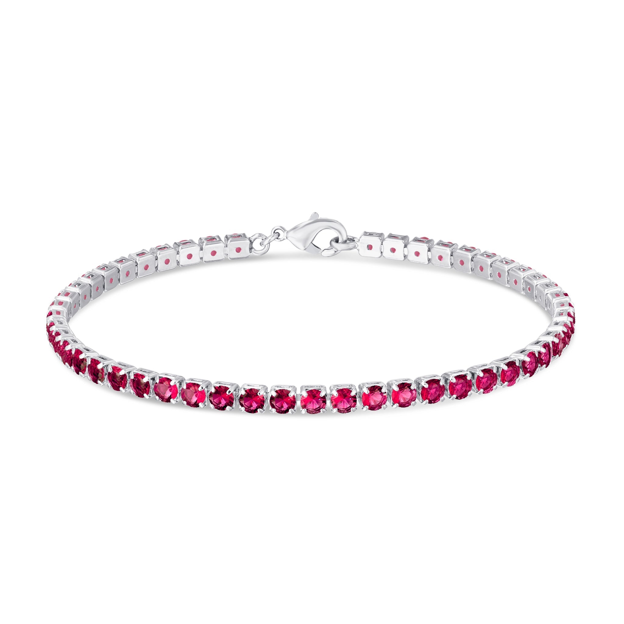 Silver Plated Ruby Cubic Zirconia Tennis Bracelet - chicjewelry4u.com