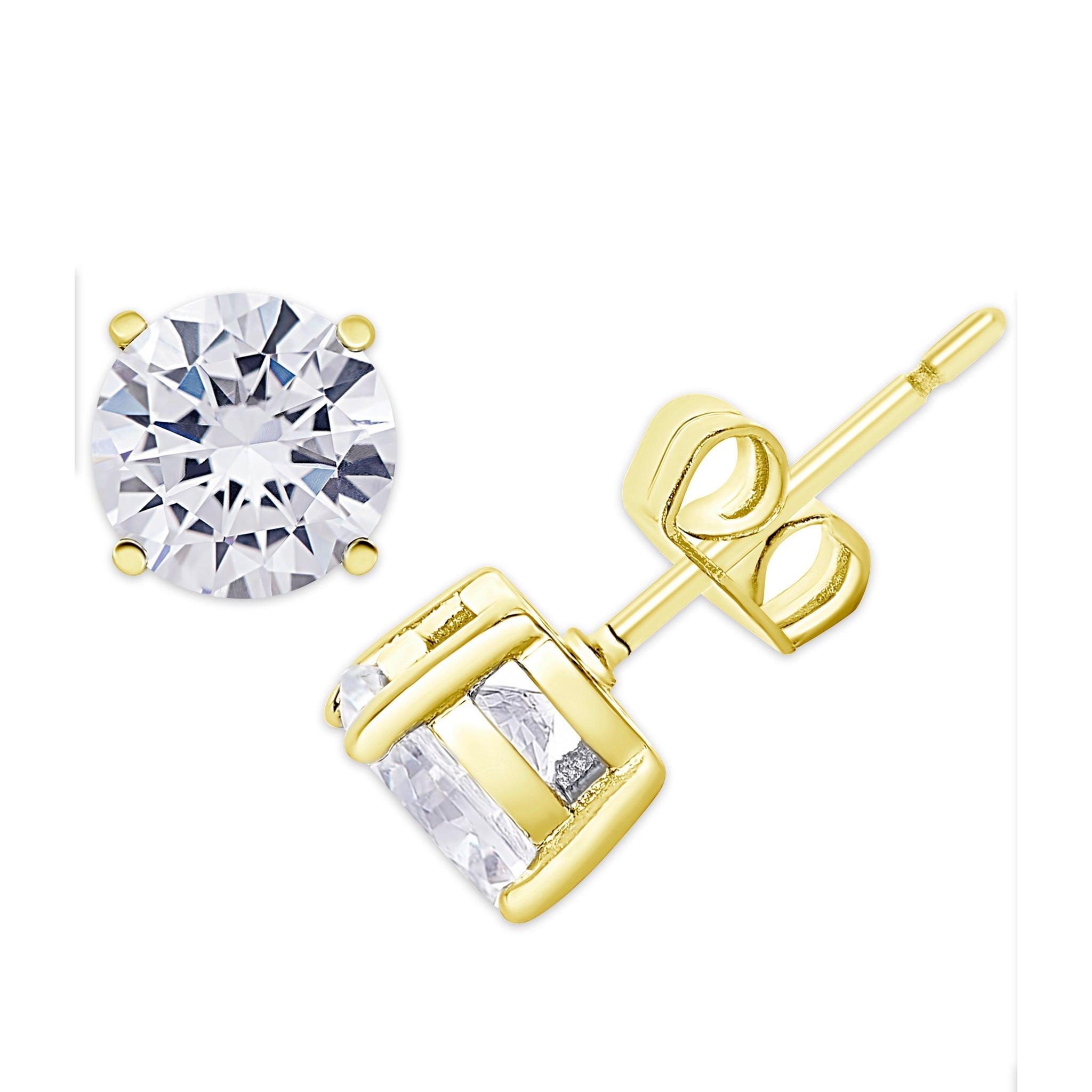 Gold Plated Cubic Zirconia 7MM Stud Ear - chicjewelry4u.com