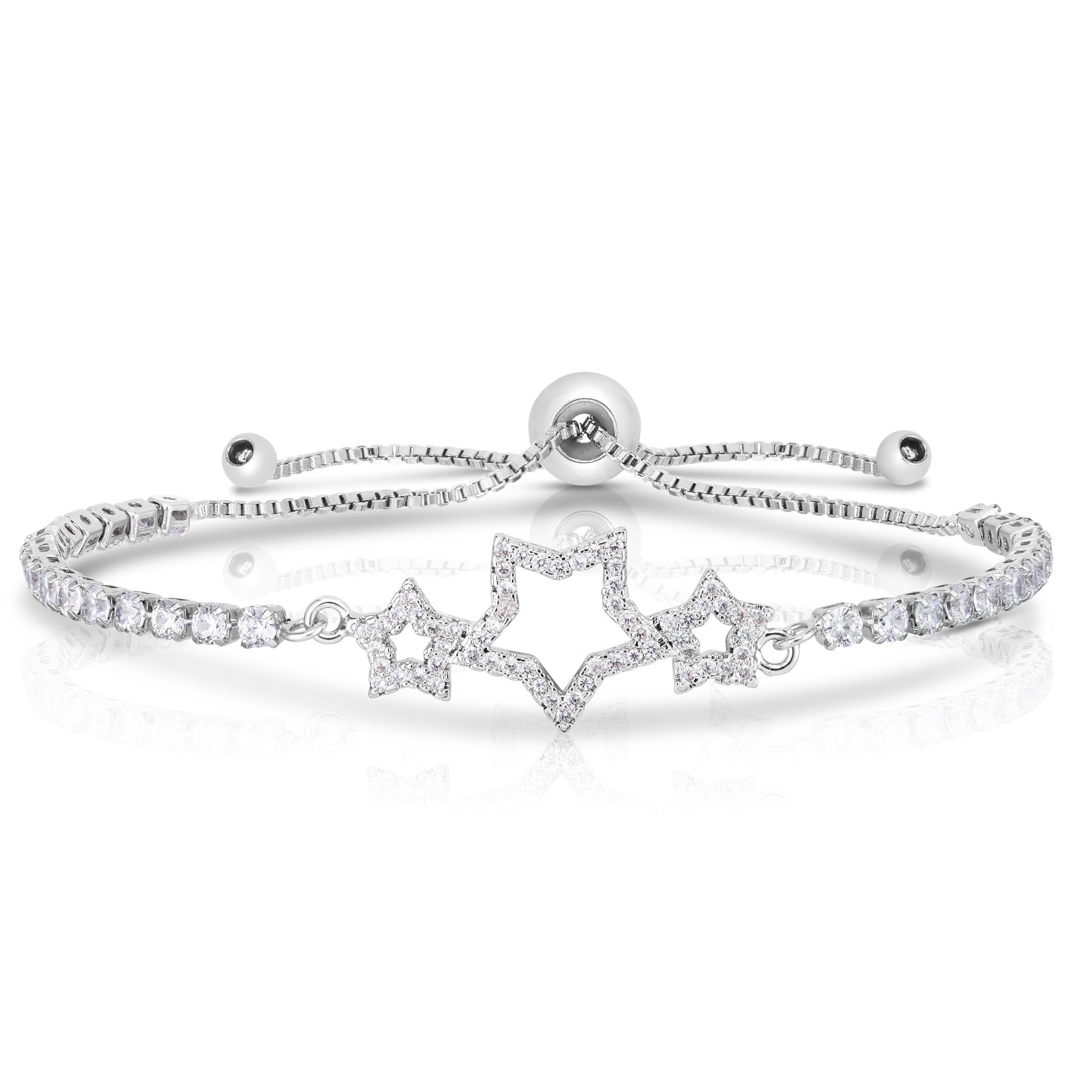 Silver Plated Cubic Zirconia Star Adjustable Bracelet - chicjewelry4u.com