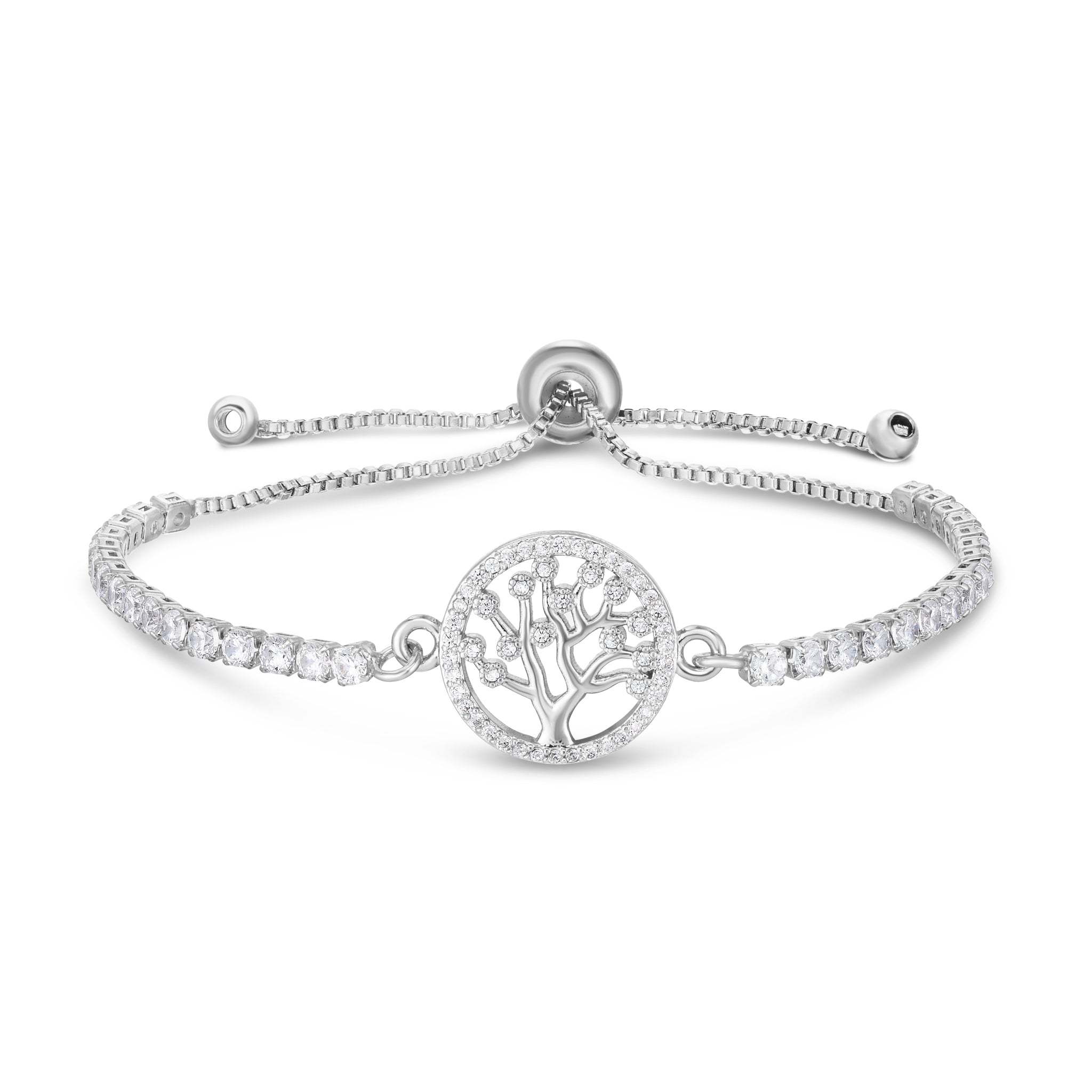 Silver Plated Cubic Zirconia Tree of Life Adjustable Bracelet - chicjewelry4u.com