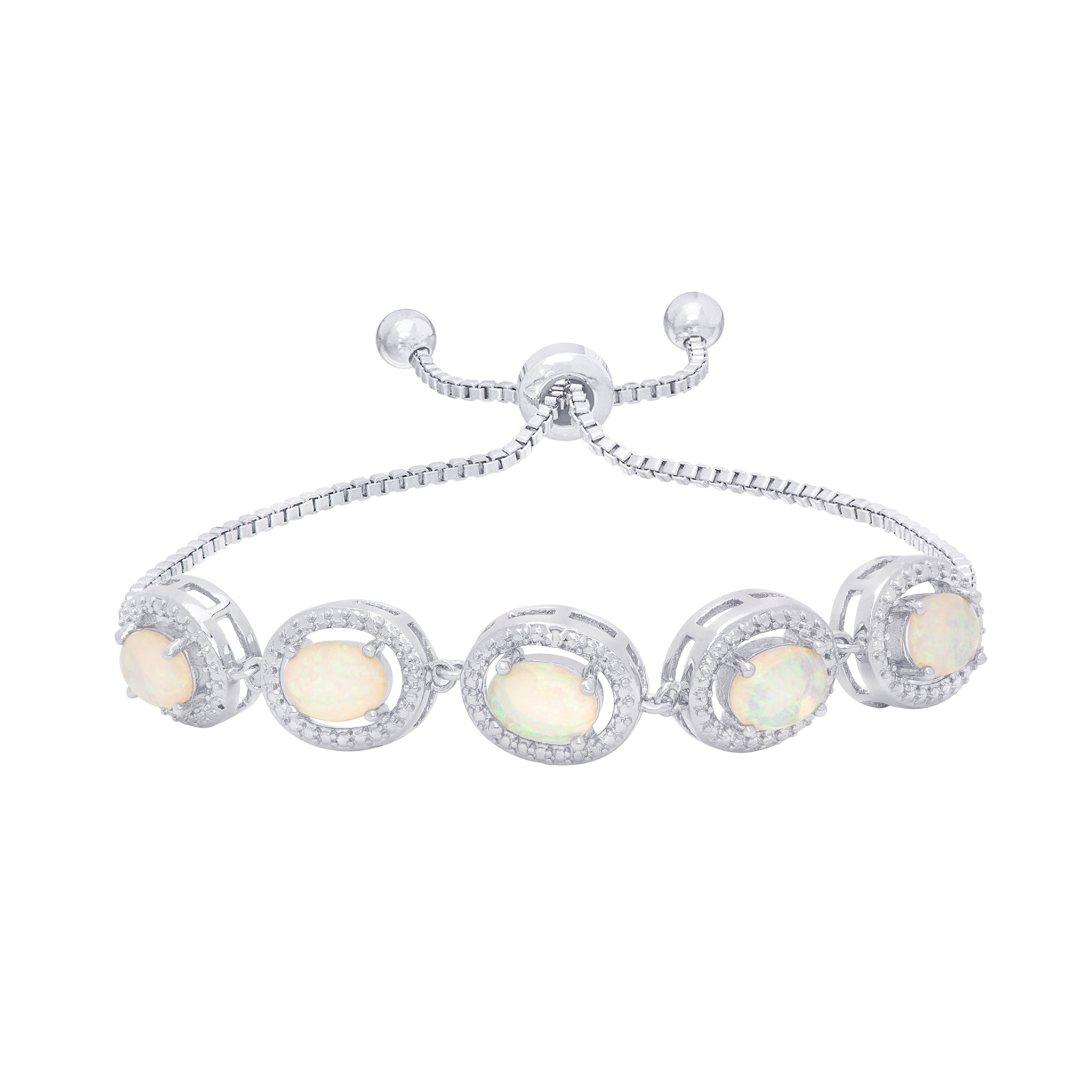 Simulated Oval Opal Adjustable Bolo Bracelet in Fine Silver Plate - chicjewelry4u.com