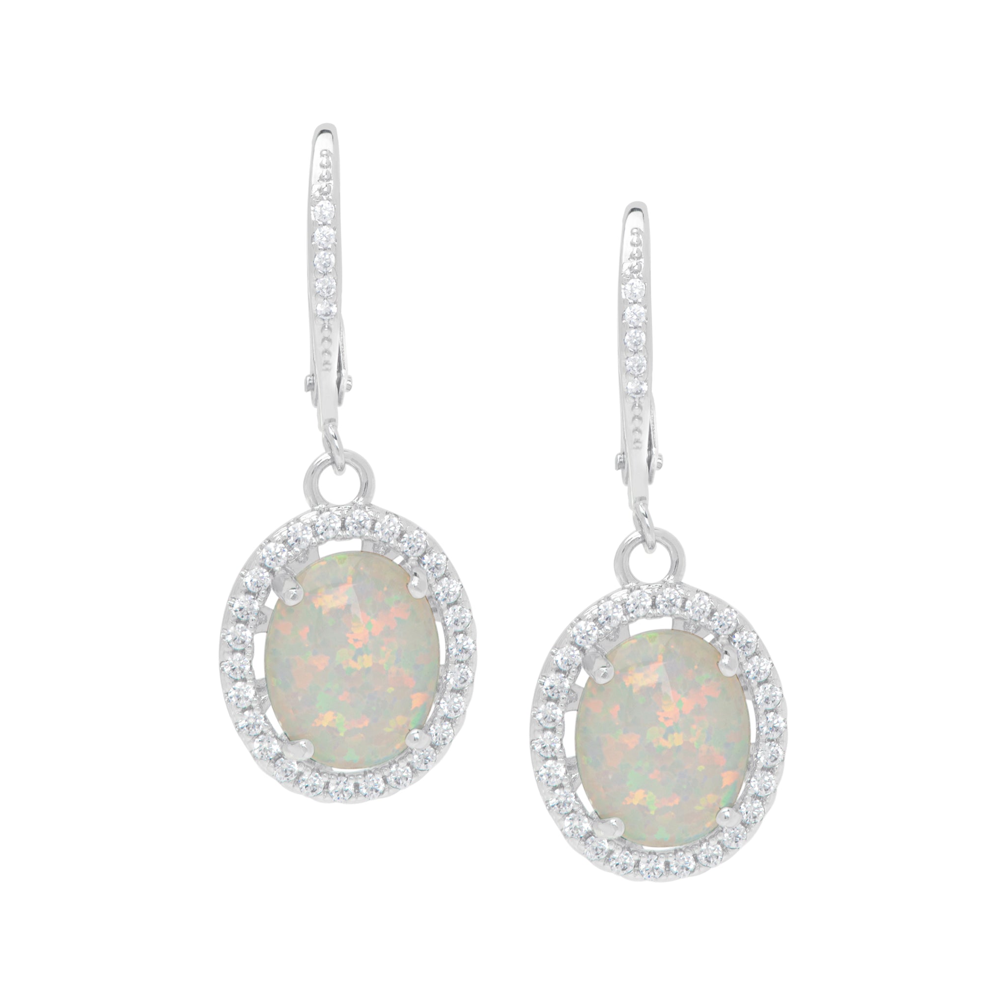 Simulated Opal & Cubic Zirconia Lever back Earrings in Fine Silver Plate - chicjewelry4u.com
