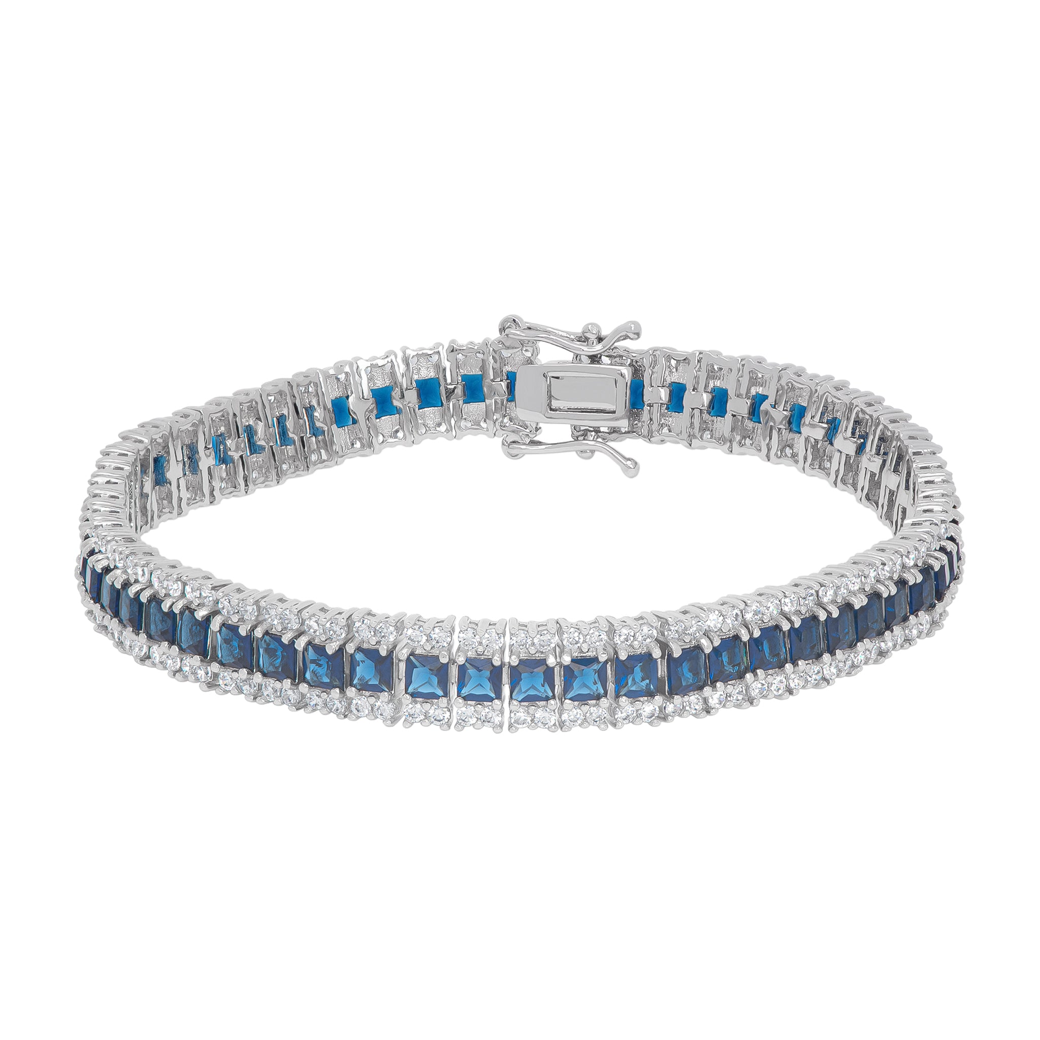 Simulated Sapphire Line Bracelet in Fine Silver Plate - chicjewelry4u.com